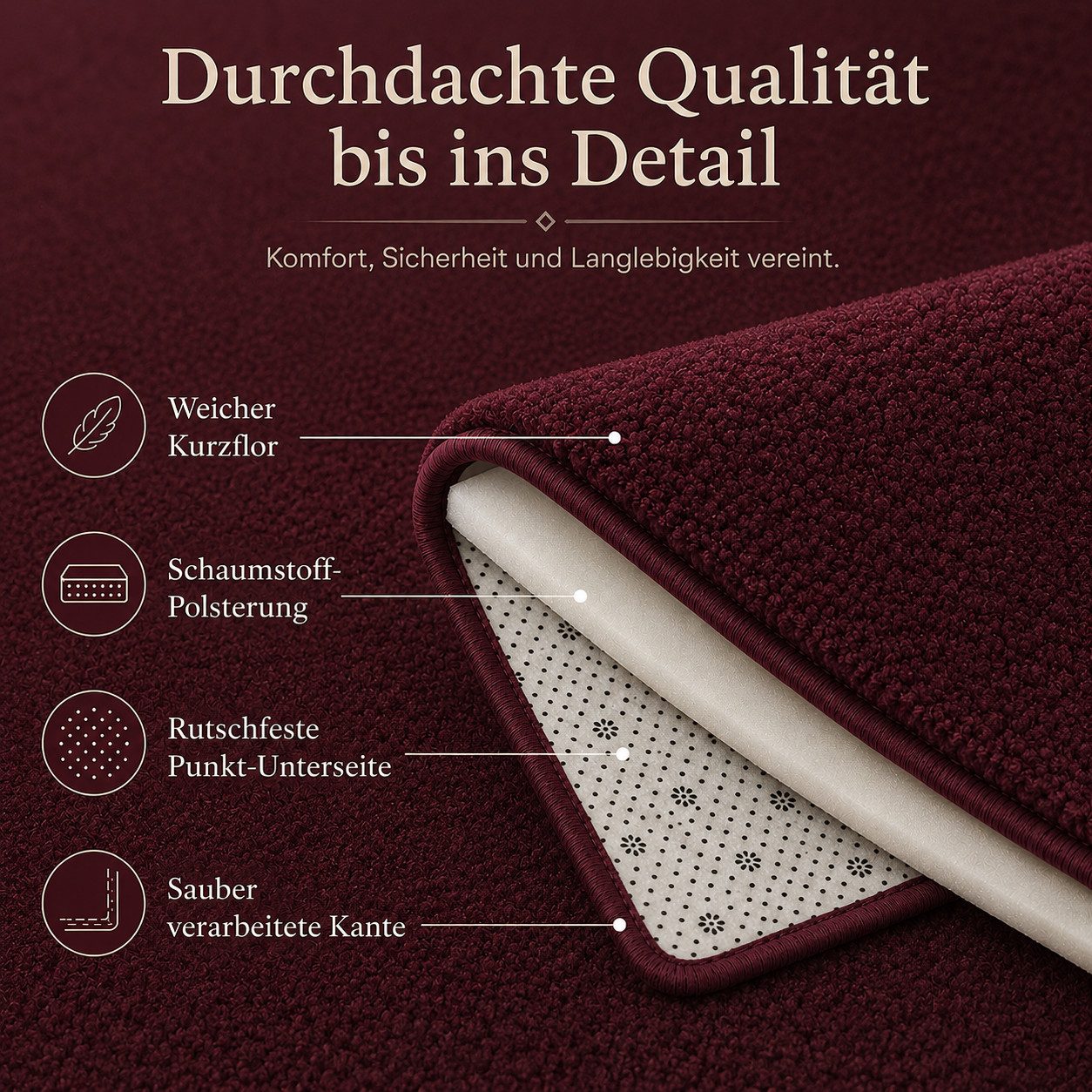 Lochas Designteppich Kurzflor Teppich Uni Schwarz – Weich, rutschfest & waschbar – Bild 3 von 5