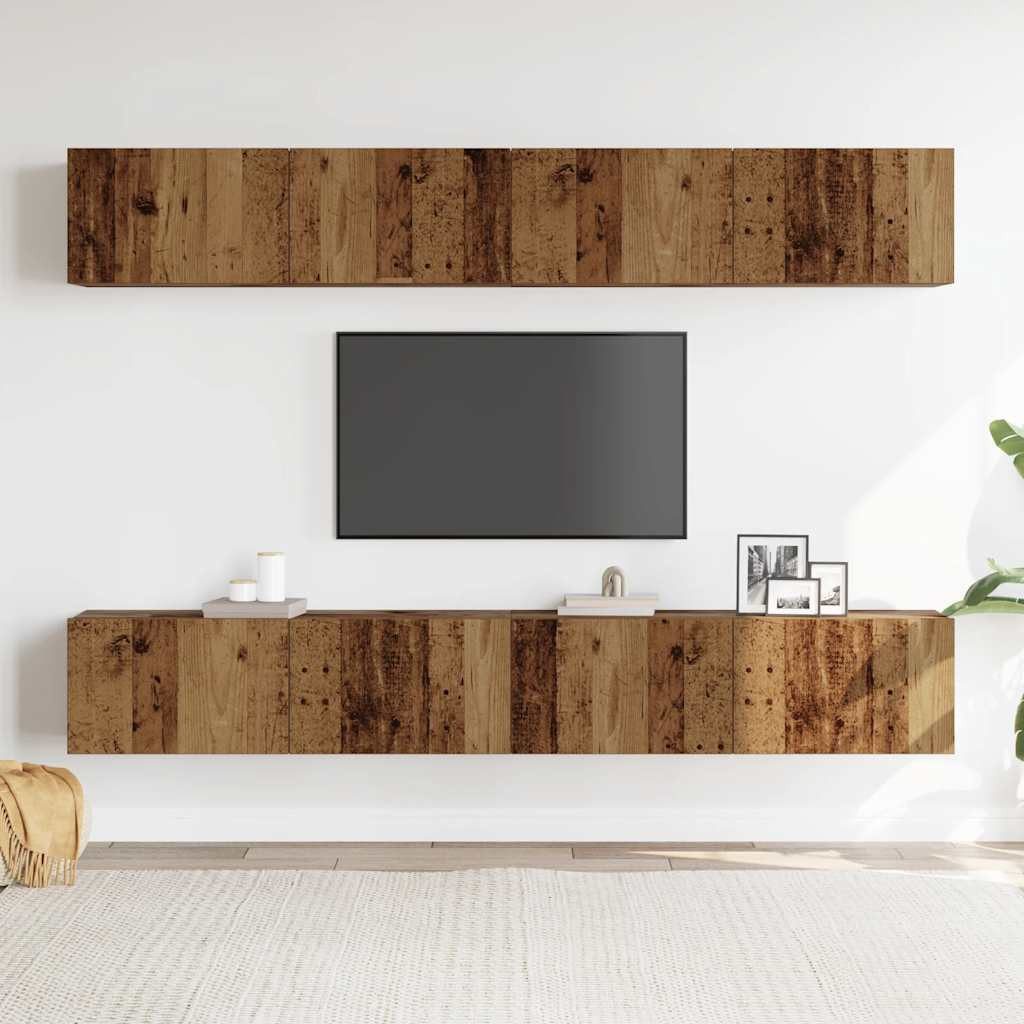 vidaXL TV-Wand 4-teiliges TV-Wandschrank-Set Altholz 100x30x30 cm, (4-St)