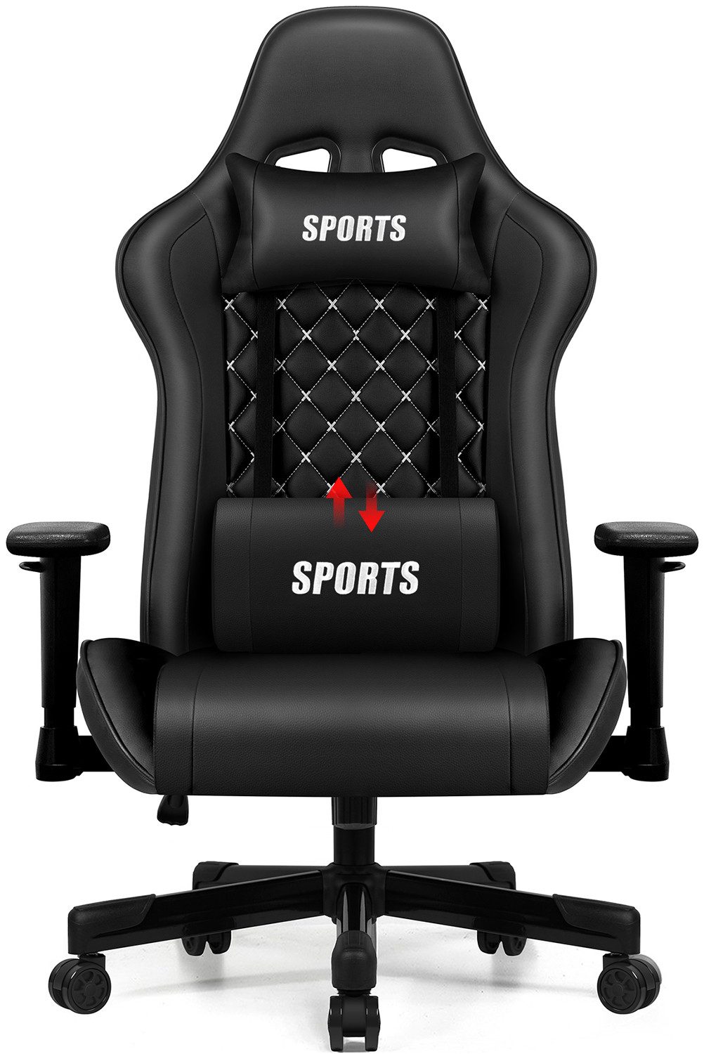 Adormii Gaming-Stuhl Ergonomischer Gaming Stuhl, Gaming Stuhl 150kg (Gaming Chair mit Ergonomischem Design, Lederstuhl, drehstuhl mit verstellbar Kopf-und Lendenkissen, Gamer Stuhl, Zocker Stuhl), Höhenverstellbar, Armlehnen verstellbar, Abriebfestiges Leder, 150KG
