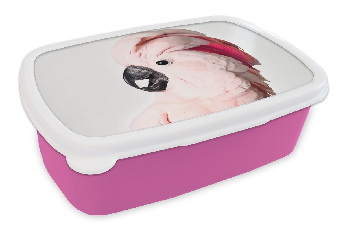 MuchoWow Lunchbox Kakadu - Rosa - Tiere - Natur, Kunststoff, (2-tlg), Brotbox für Erwachsene, Brotdose Kinder, Snackbox, Mädchen, Kunststoff