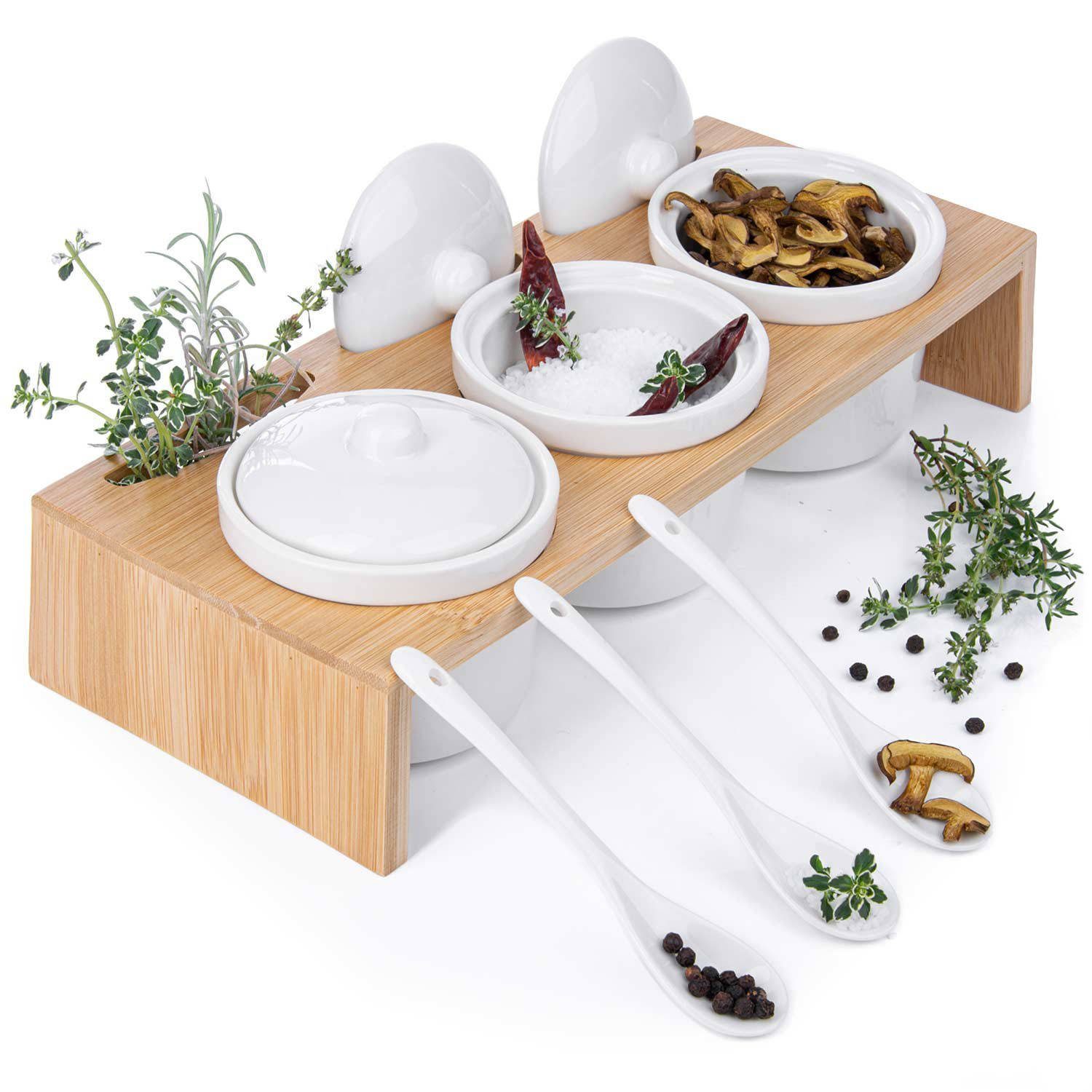 Dimono Gewürzbehälter Servierschalen Deckeln), Porzellan, Salz, Snacks, Chili & & Set, Dressing Gewürze, mit für (Schalen Löffeln Öle