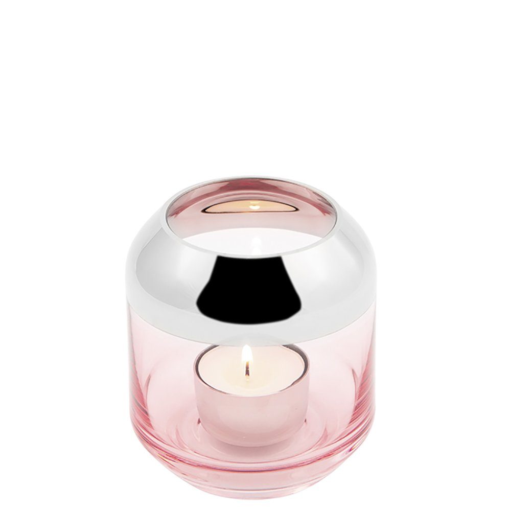Kerzenständer Rand 9cm Smilla - Teelichthalter FINK - rosa-silber silberfarbender x Eigenschaft: D. Fink 9cm, H. mundgeblasen,