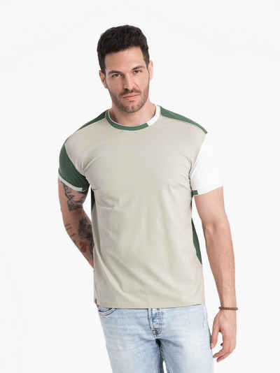 OMBRE T-Shirt Herren-T-Shirt aus Elastan mit farbigen Ärmeln