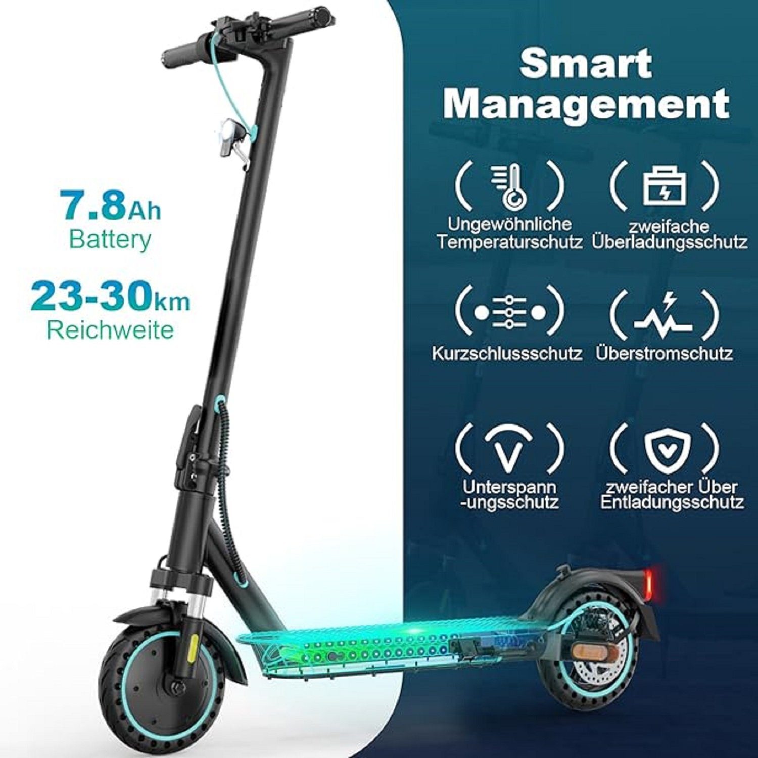 RCB TECH E-Scooter EV85F ABE mit Straßenzulassung, 8,5 Zoll Elektroroller, APP, stoßfest, 400,00 W, 20,00 km/h, (1 tlg., mit Schutzblechen), Reichweite 23-30 km, klappbar