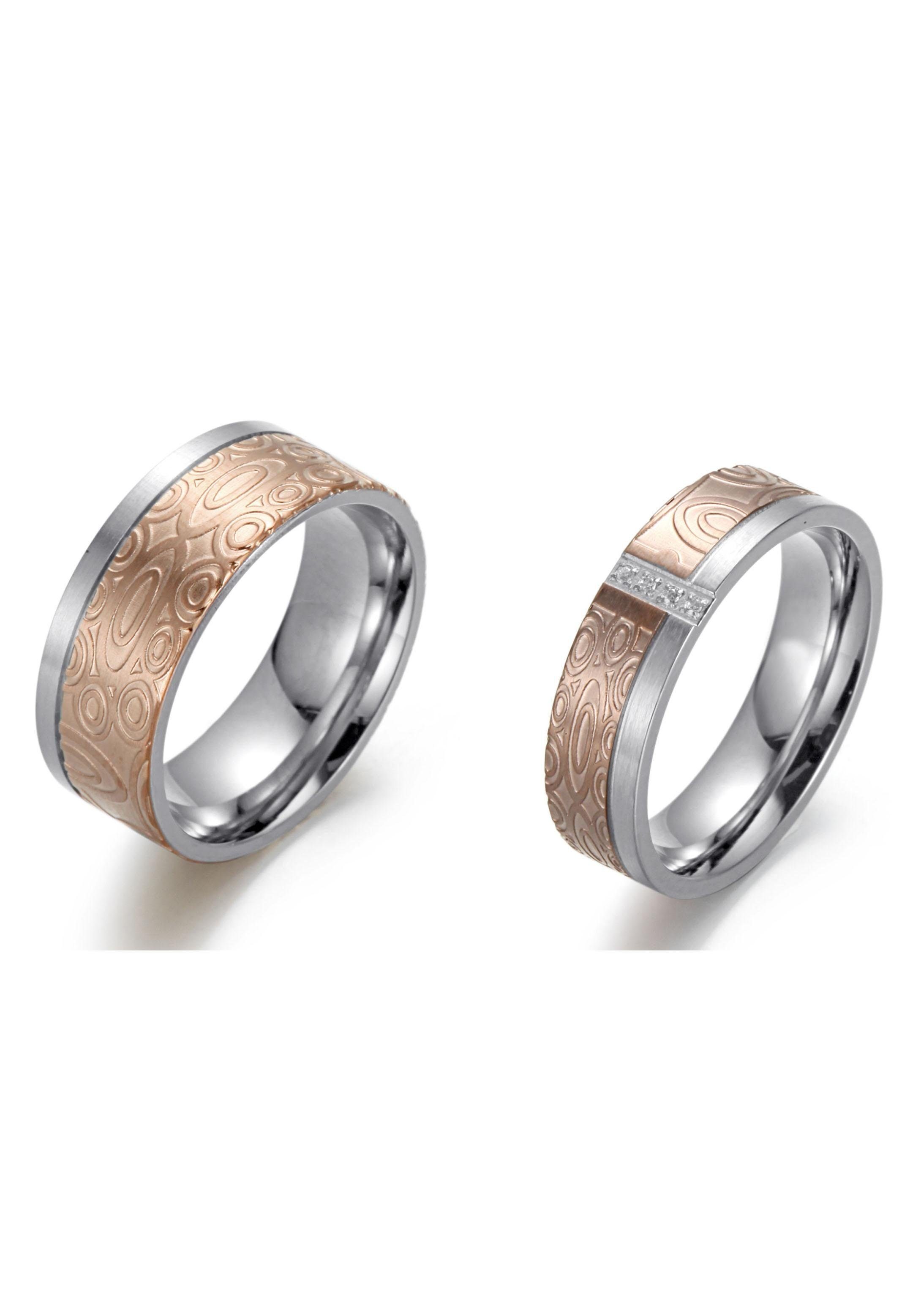 Firetti Trauring Schmuck Geschenk "LIEBE" bicolor, ca. 6,0mm breit, ca. 8,0mm breit, wahlweise mit oder ohne Zirkonia (synth)