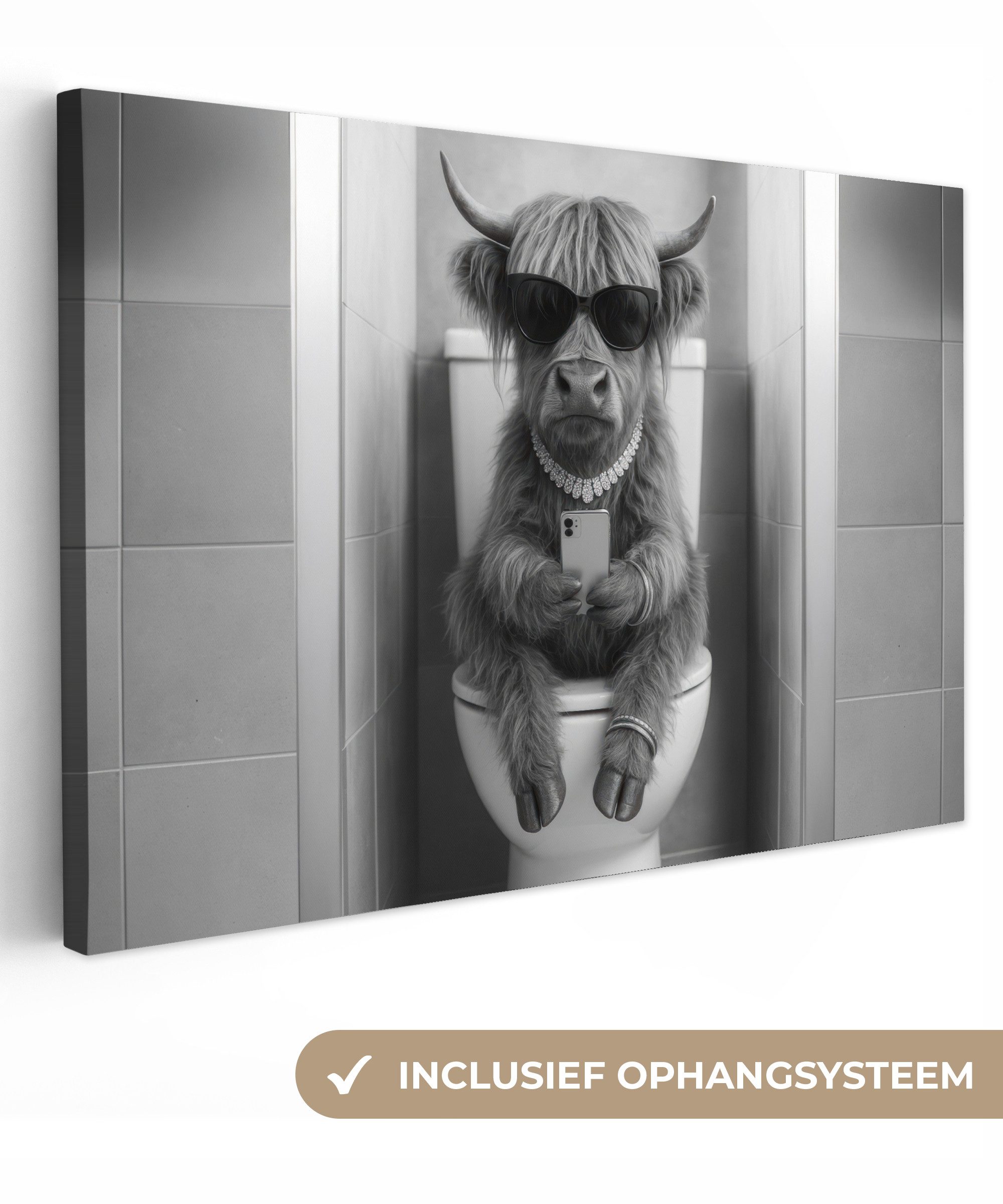OneMillionCanvasses® Leinwandbild Taurus - Telefon - Toilette - Schwarz - Weiß, Fotodruck (1 St), Leinwand Bilder Klein, Wand Dekoration Aesthetic 30x20 cm