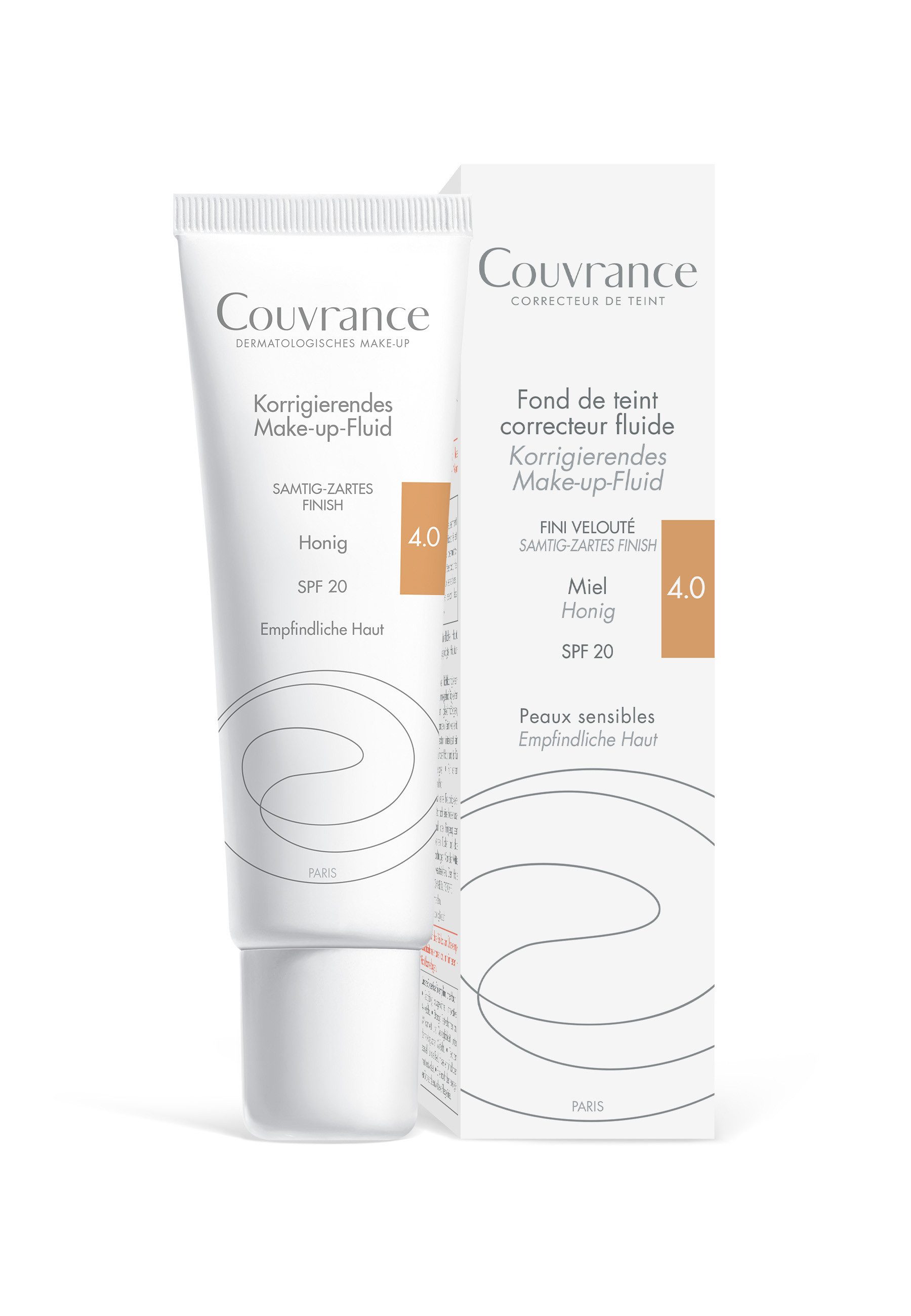Avene Make-up Couvrance Korrigierendes Make-up Fluid Honig 4.0, wasserbeständig, mit LSF 20