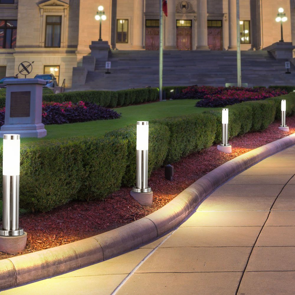 Leuchtmittel Außenstehlampe Wegeleuchte LED Außen-Stehlampe, Warmweiß, inklusive, Außenlampe LED Edelstahl Gartenlampe silber etc-shop