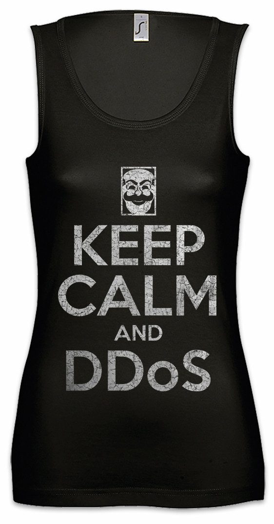 Tanktop Keep Calm And Ddos Ärmelloses Damen T-Shirt IT Informatik Informatiker