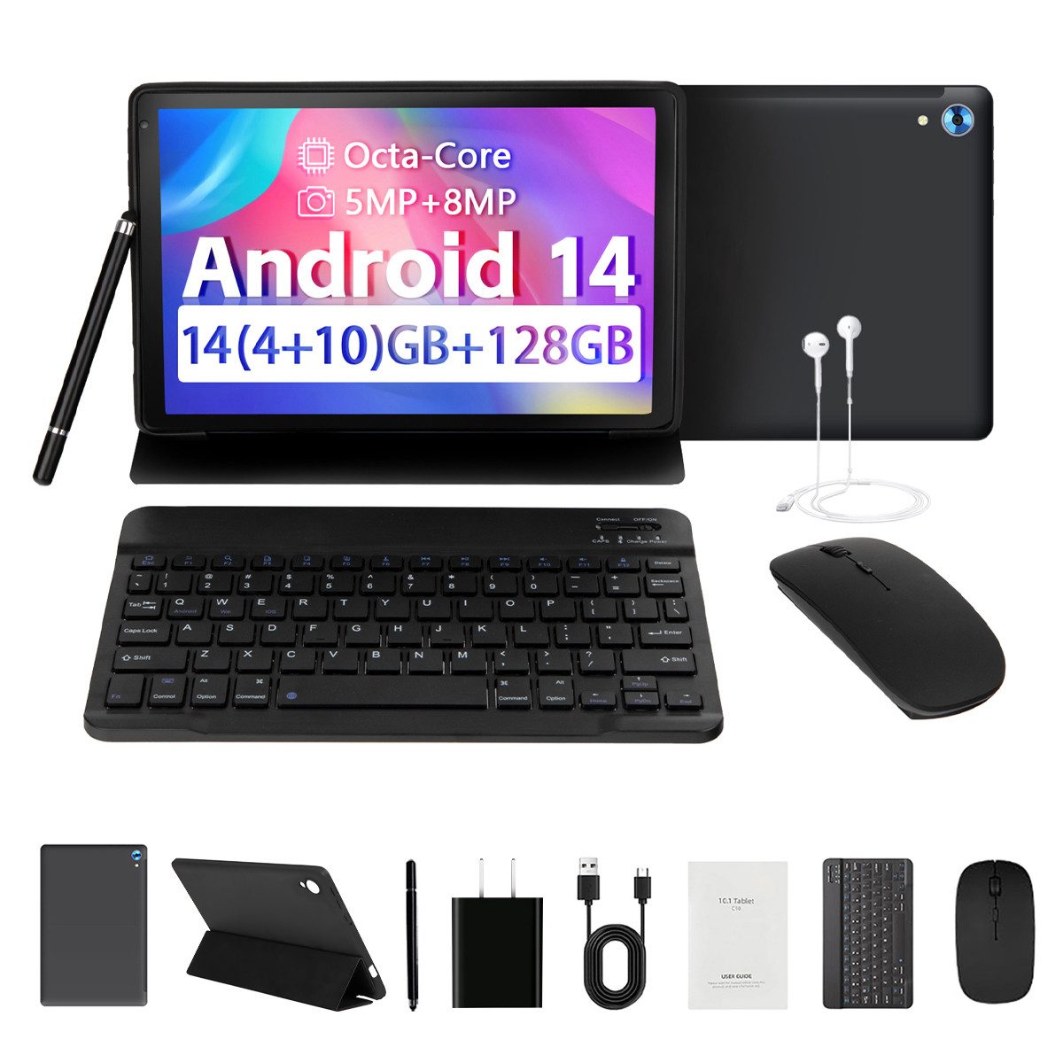 10.1 Tablet mit Tastatur, Schutzhülle, Maus, Stylus, BT 5.0 WiFi 6 Tablet