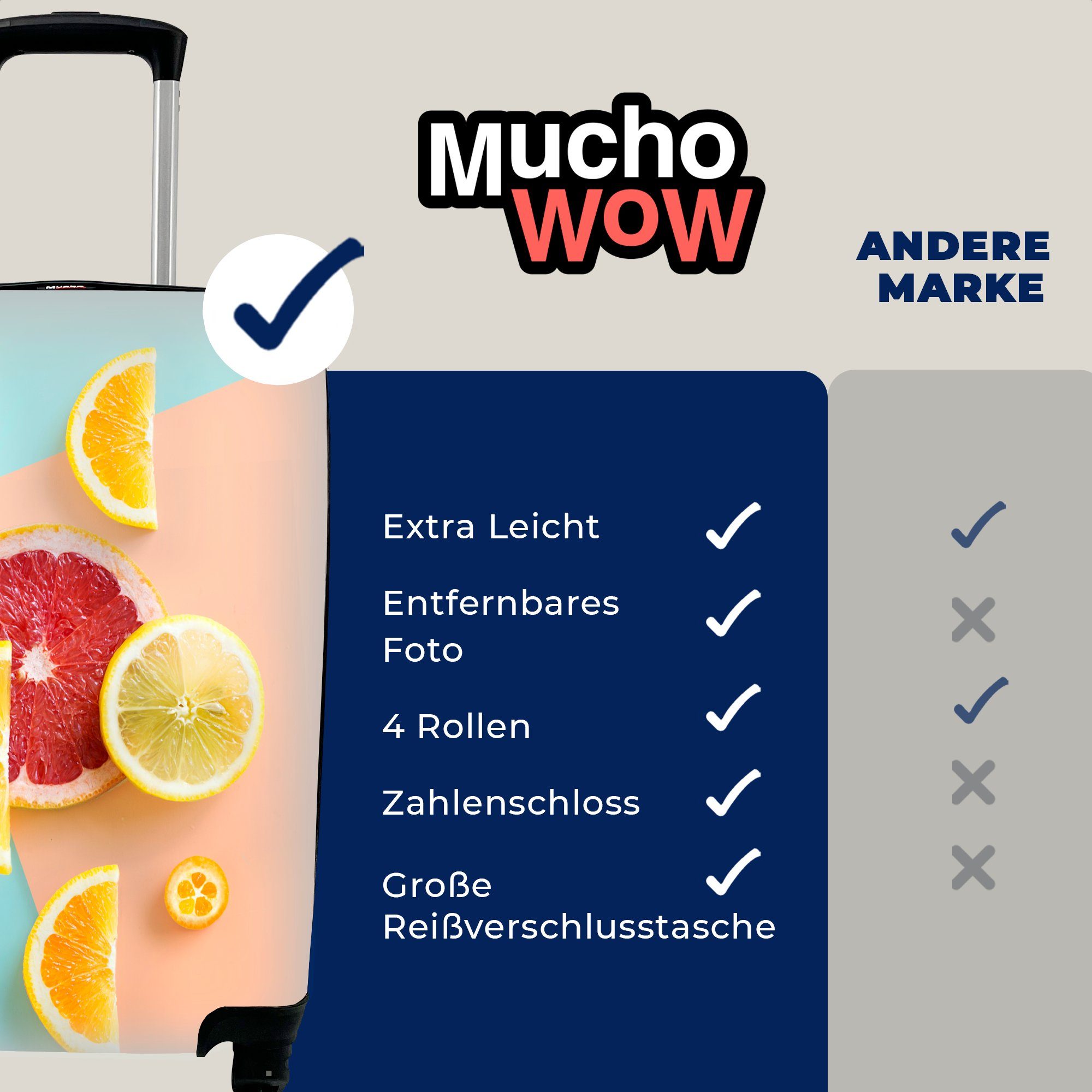 Zitrus Reisekoffer Zitrone Trolley, MuchoWow Pastell, rollen, Reisetasche - für Ferien, Handgepäckkoffer Rollen, Handgepäck 4 mit -