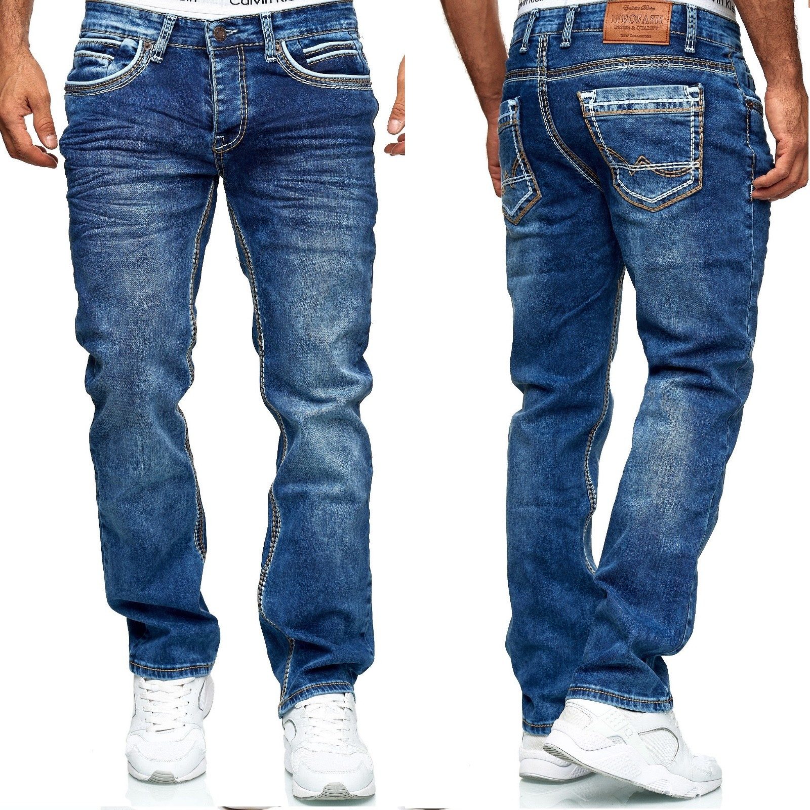 iKENNAS 5-Pocket-Jeans HERREN JEANS HOSE DICKE NAHT (JEANS 5179- Blau) W34/ günstig online kaufen