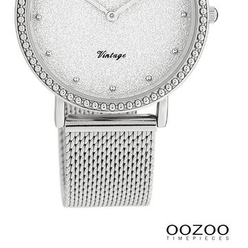 OOZOO Quarzuhr Oozoo Damen Armbanduhr OOZOO Vintage, Damenuhr rund, mittel (ca. 34mm) Edelstahlarmband, Fashion-Style