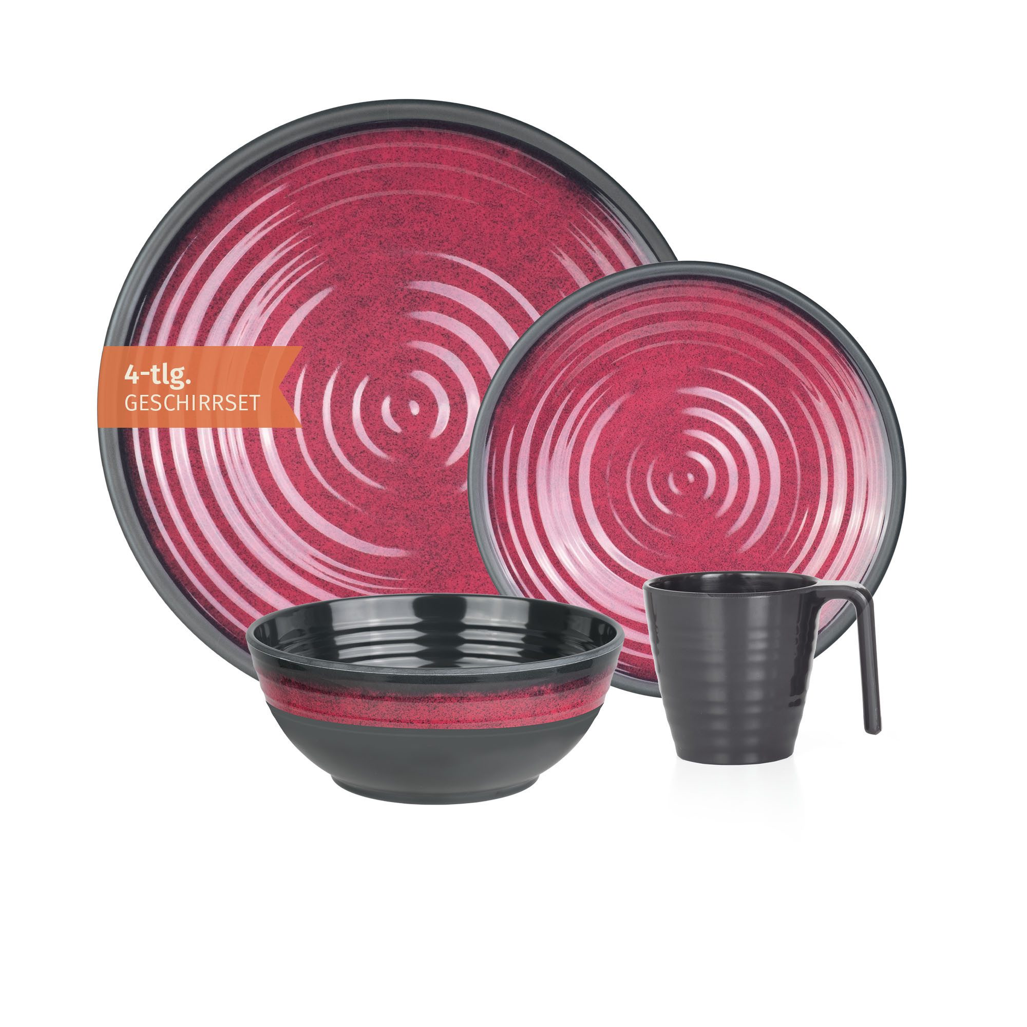 Moritz Geschirr-Set Camping Geschirr Stone Red 4-teilig