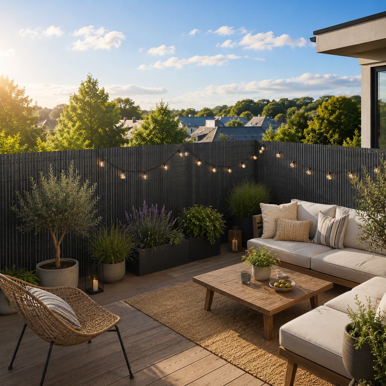 Sekey Balkonsichtschutz PVC Sichtschutzmatte mit Abschlussleiste & Kabelbindern ohne Bohren Windschutz, Wasserdicht, UV-Beständig für Balkon Garten Terrasse