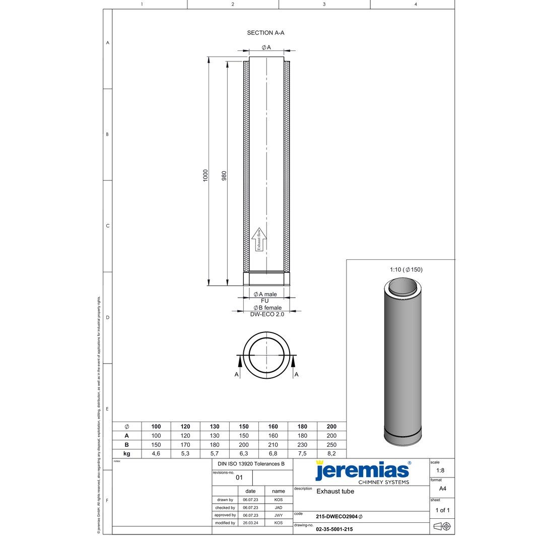 Jeremias Schornstein DW-ECO 2.0 Ø 180 mm - Mündungsrohr für DW-ECO 2.0, Ø 180 mm