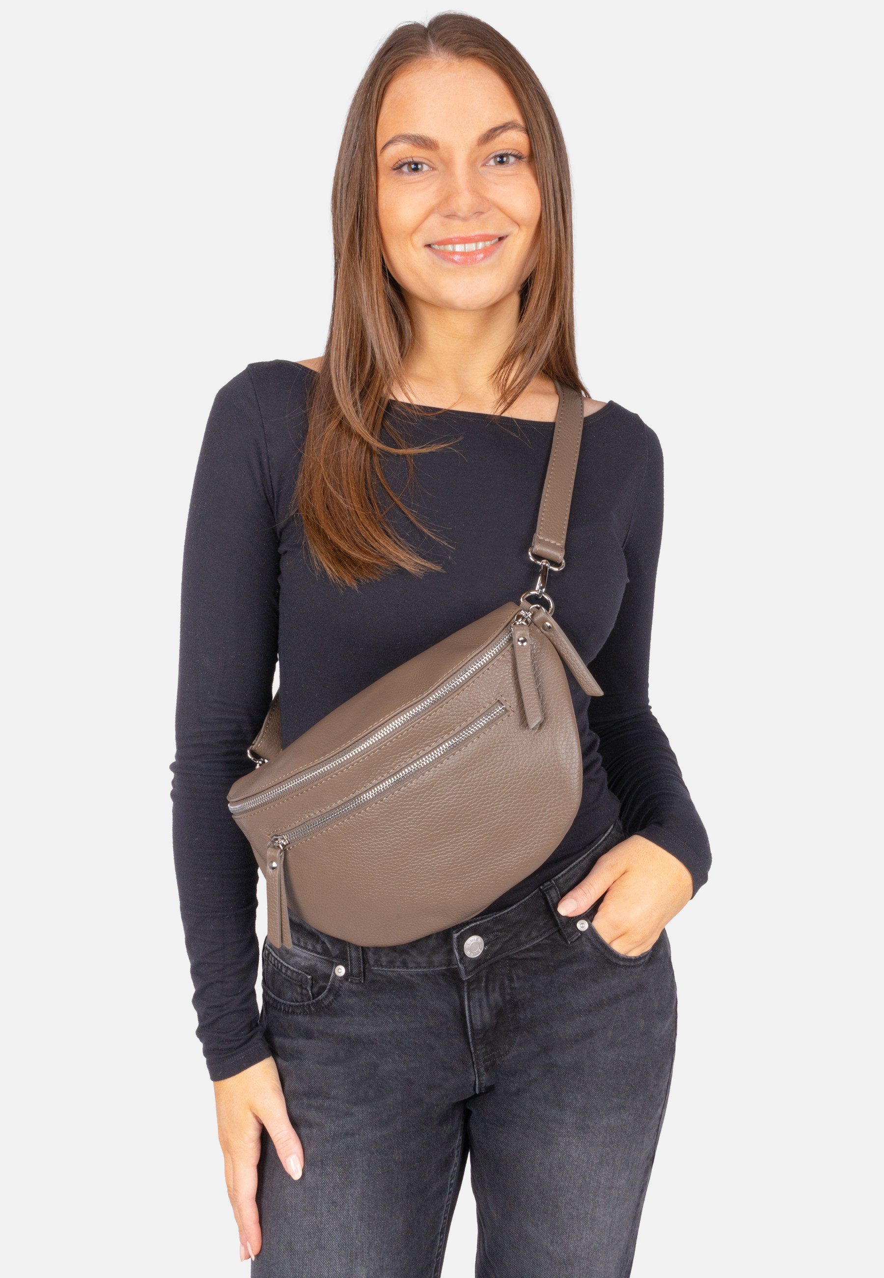 Seasons of April Umhängetasche Crossbody Bag Ella, Große Umhängetasche aus 100% Leder mit breitem Gurt und 2 Zipper