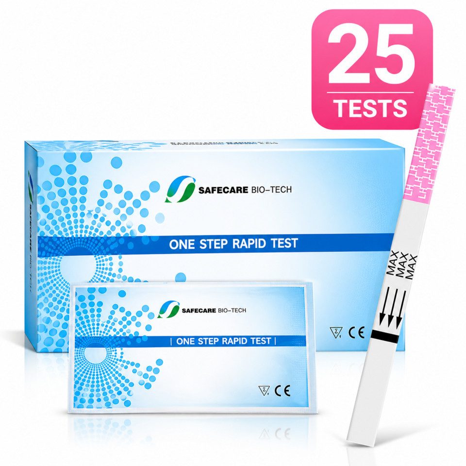 Safecare Bio-Tech Ovulationstest 25 Ovulationstest - Fruchtbarkeitstest Für Frauen, 25mlu/ml, Striefentest für Urin Luteinisierendes Hormon (LH), 25-tlg., Ovulationstest, Schnelles Ergebnis, einfache Handhabung, hohe Genauigkeit