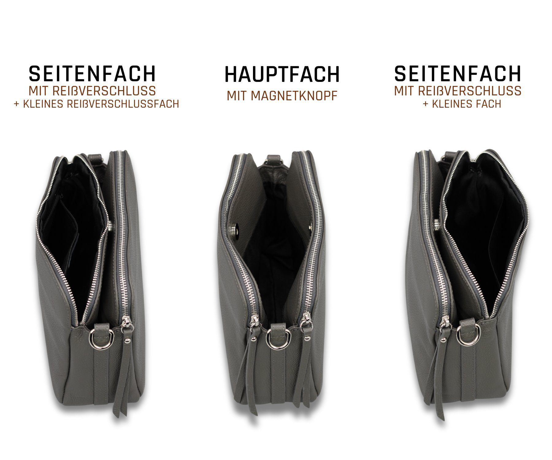 Adel Bags Schultertasche MARA Umhängetasche für Damen, Schultertasche aus Echtleder, hergestellt in Italien, mit 2 Riemen