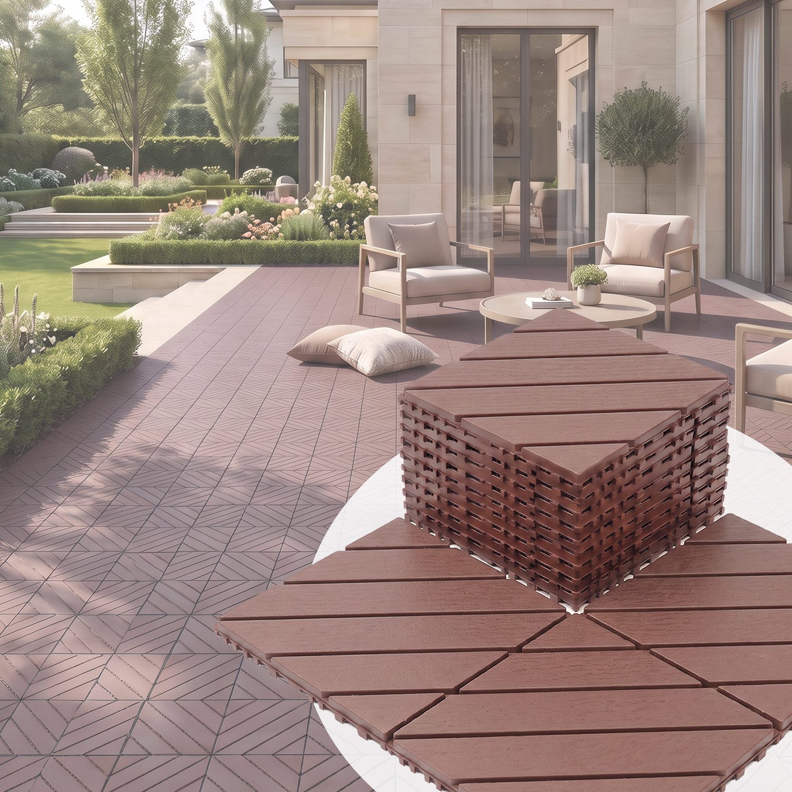 GLIESE Terrassendielen 30×30×2cm Outdoor-Bodenfliesen in Holzoptik, rutschfest, wasserdicht, 1 m², BxL: je 30x30 cm, (11-St)