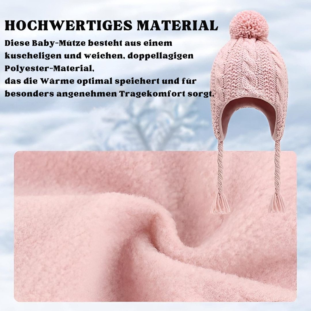 Diyarts Fleecemütze (1-St) Strick, warmes Futter, Bommel, Ohrenschutz, Farbenvielfalt
