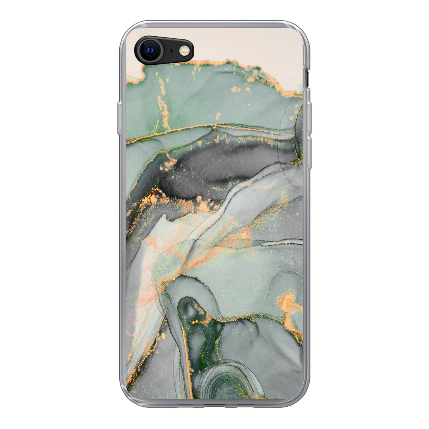 MuchoWow Handyhülle für Apple iPhone 7 Gold - Marmor - Grün - Luxus - Glitzer - Marmoropti, Smartphone-Bumper, Print, Handy Schutzhülle Dünn