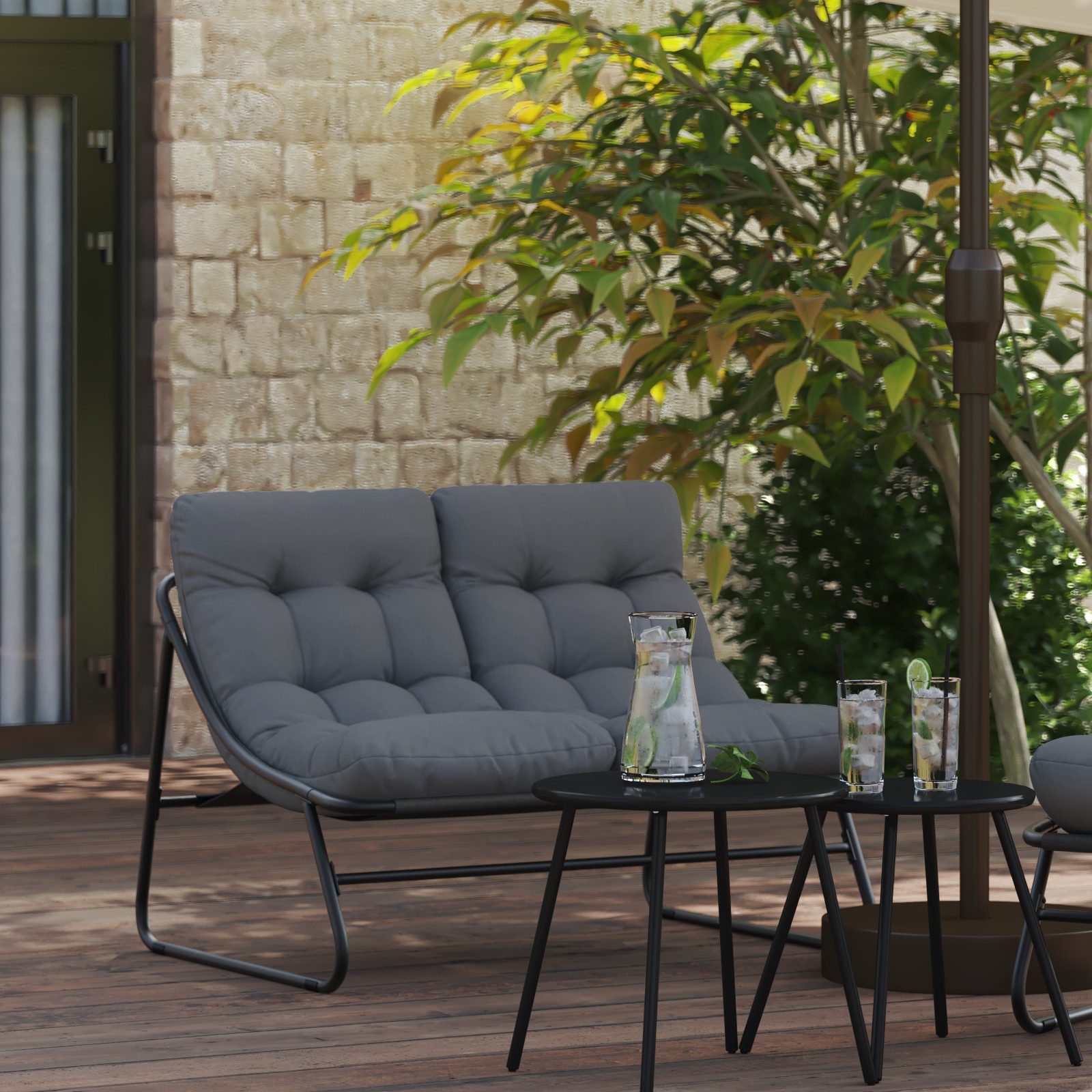 vidaXL Gartenstuhl Gartenbank mit Kissen Schwarz günstig online kaufen