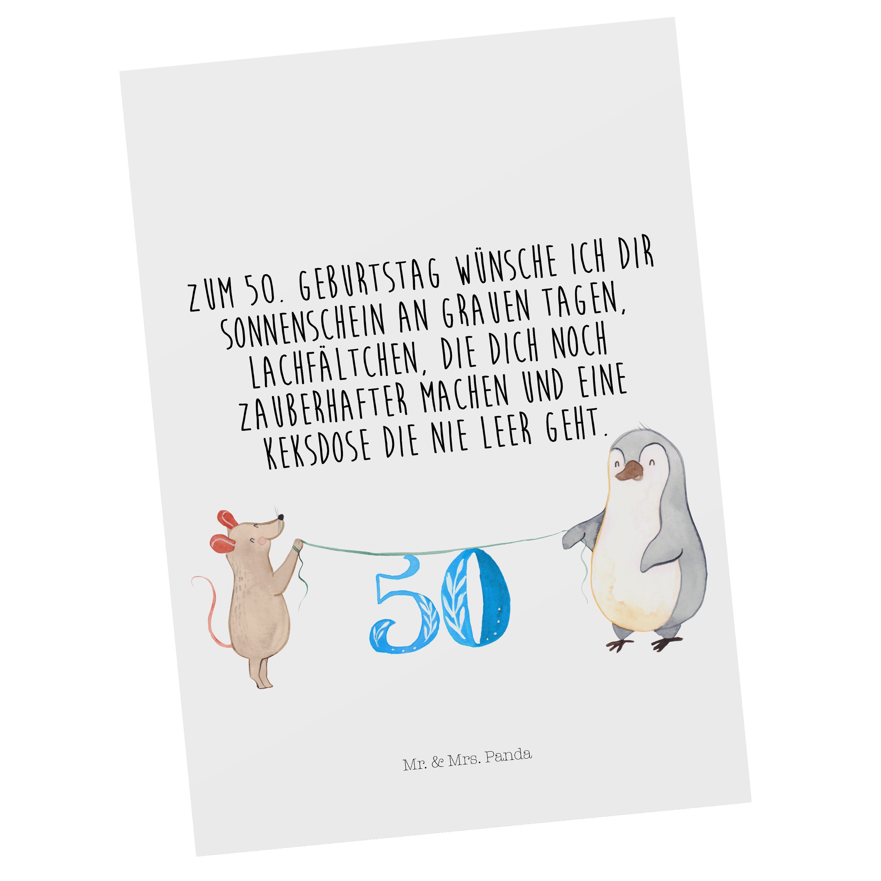 Mr. & Mrs. Panda Postkarte 50. Geburtstag Maus Pinguin - Weiß - Geschenk, Grußkarte, Ansichtskar