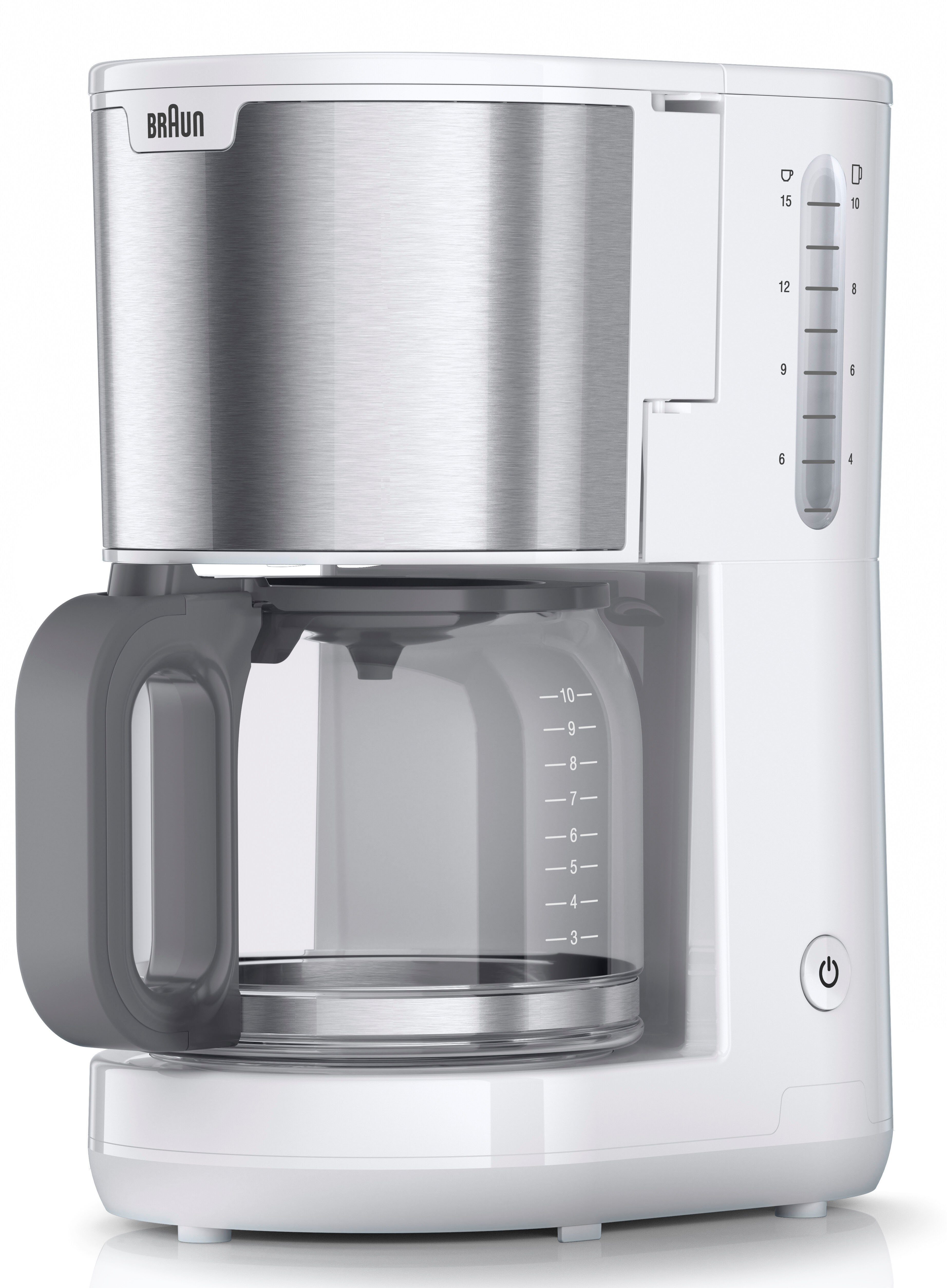 Braun Фильтрыkaffeemaschine PurShine KF1500 WH, 1,7l Kaffeekanne, Papierfilter, 1000W, automatische Abschaltung, herausnehmbarer Фильтрыkorb, Edelstahl
