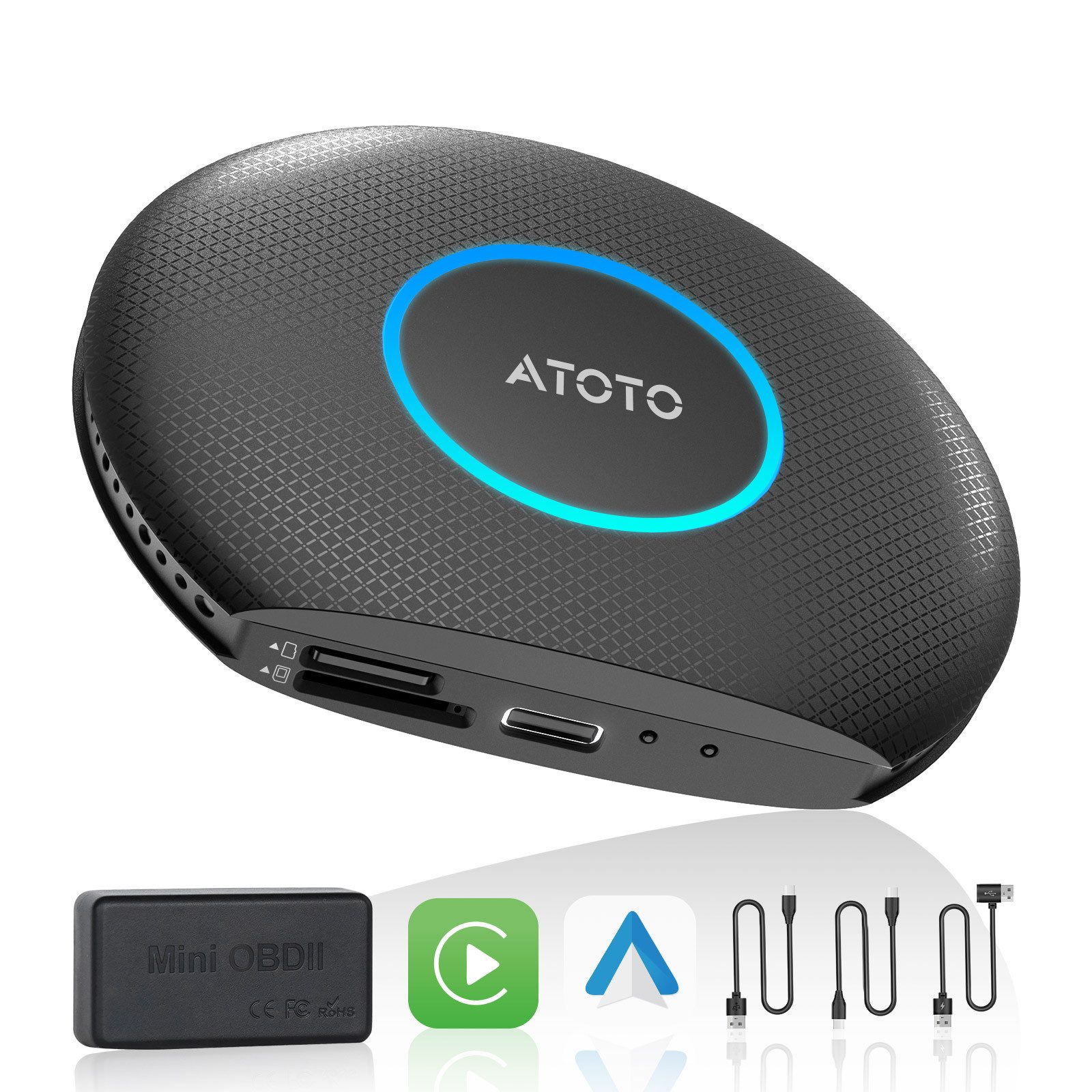 Atoto AI Smart Box: CB6 Wireless CarPlay, Streaming & inkl. OBD2 Auto-Adapter, integriertes 4G LTE für stabiles Internet, schwarz