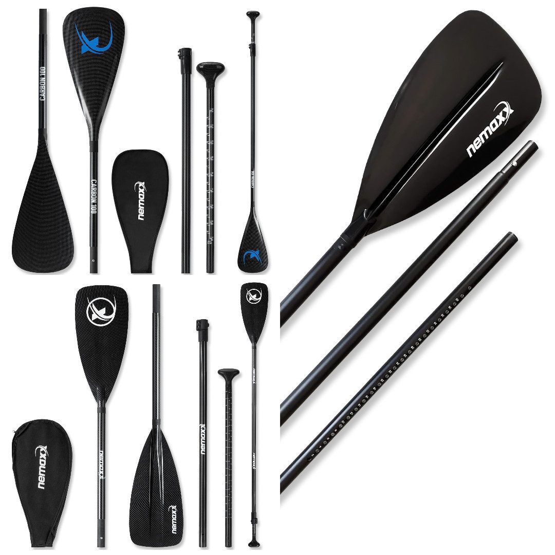 NEMAXX Sets 3-teilig Alu/Carbon verstellbar Kajak Kanu Touring Stechpaddel SUP-Paddel, (Mit Skala, sicherem Halt, präziser Längenverstellung und Ergogriff), Kompakt zerlegbar, flexibel verstellbar und für ruhige Führung gebaut