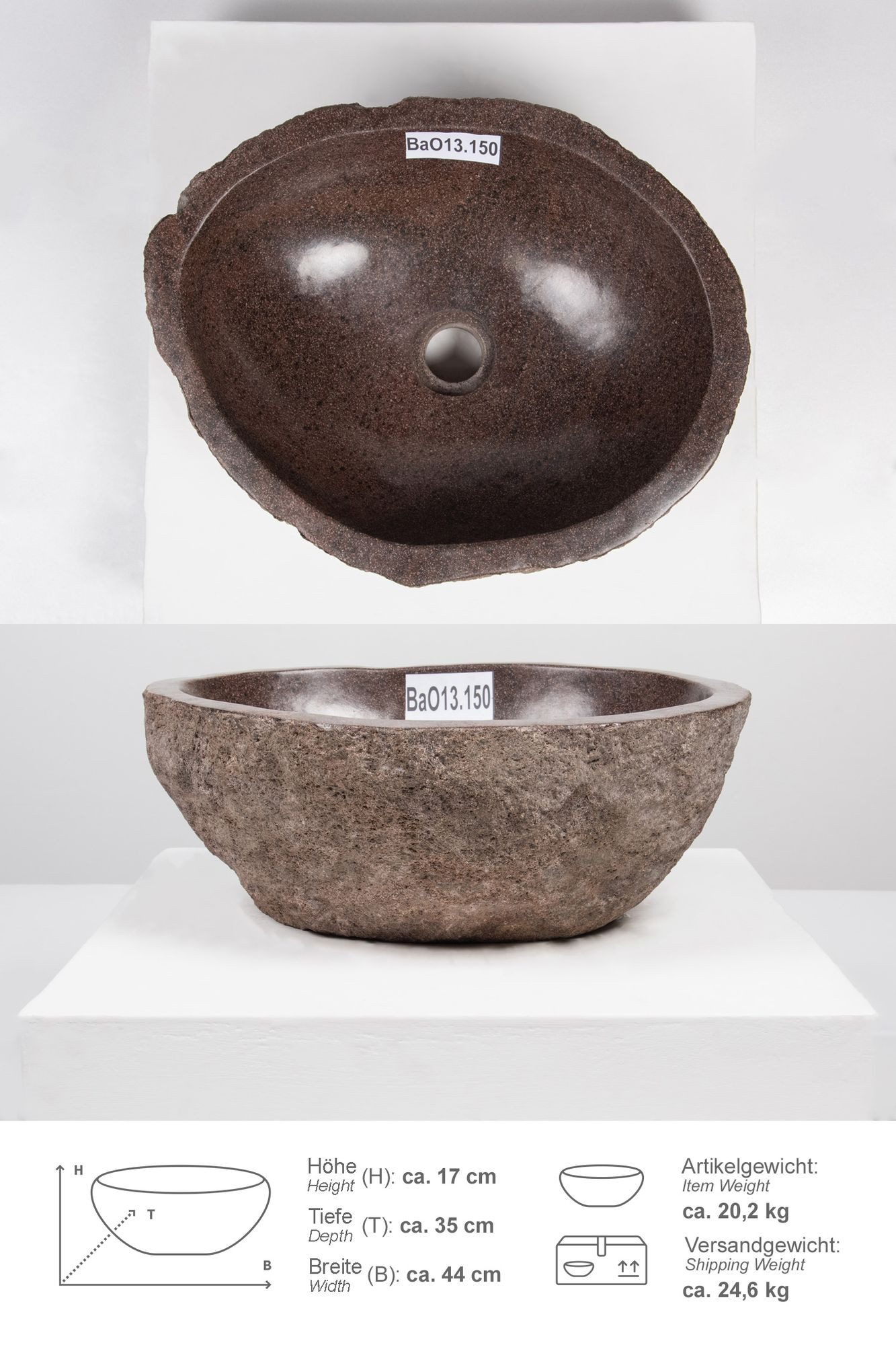 wohnfreuden Aufsatzwaschbecken Naturstein Раковины 40 cm oval (Kein Set), 101726_BaO13.150