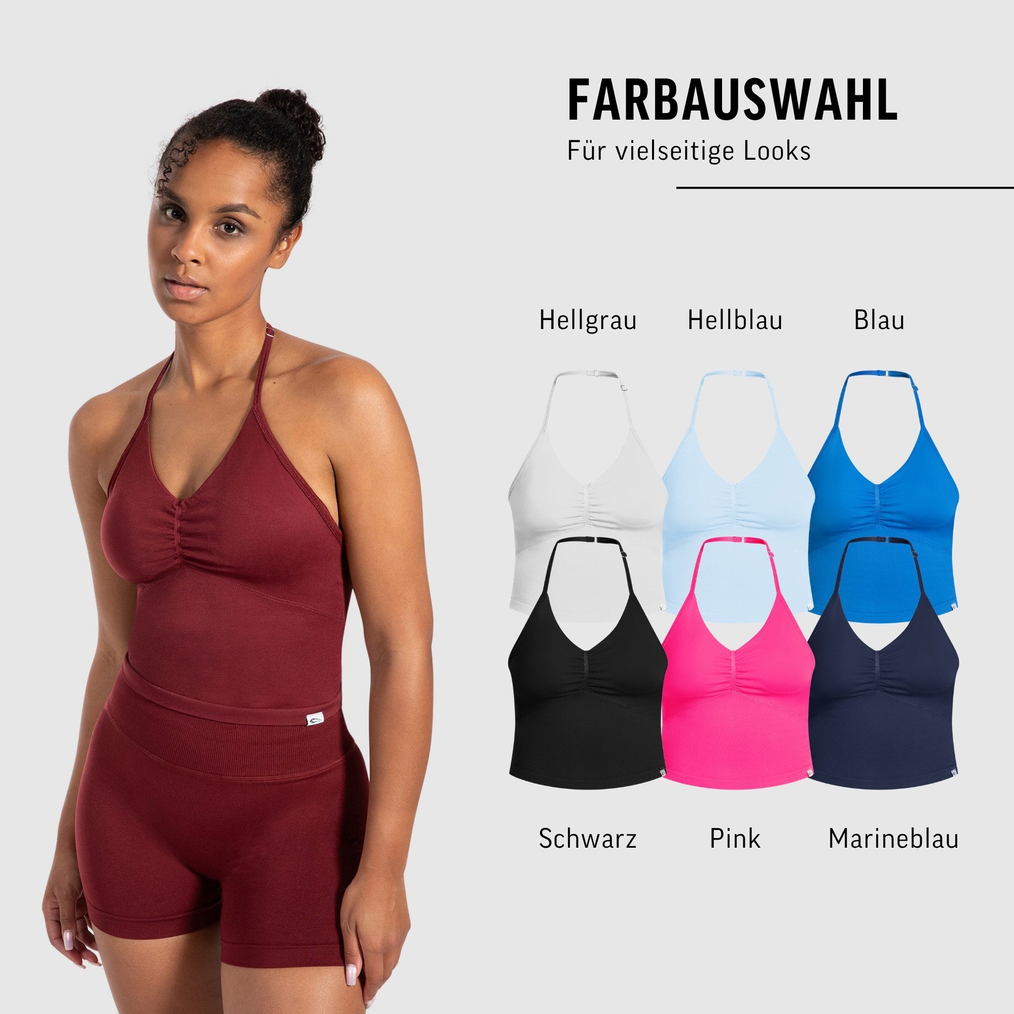 Smilodox Tanktop Malena, Crop Neckholder Sporttop, Ringdetails, Rückenfrei Tanktop nahtlos figurbetont, Sport Freizeit Yoga stylische Looks