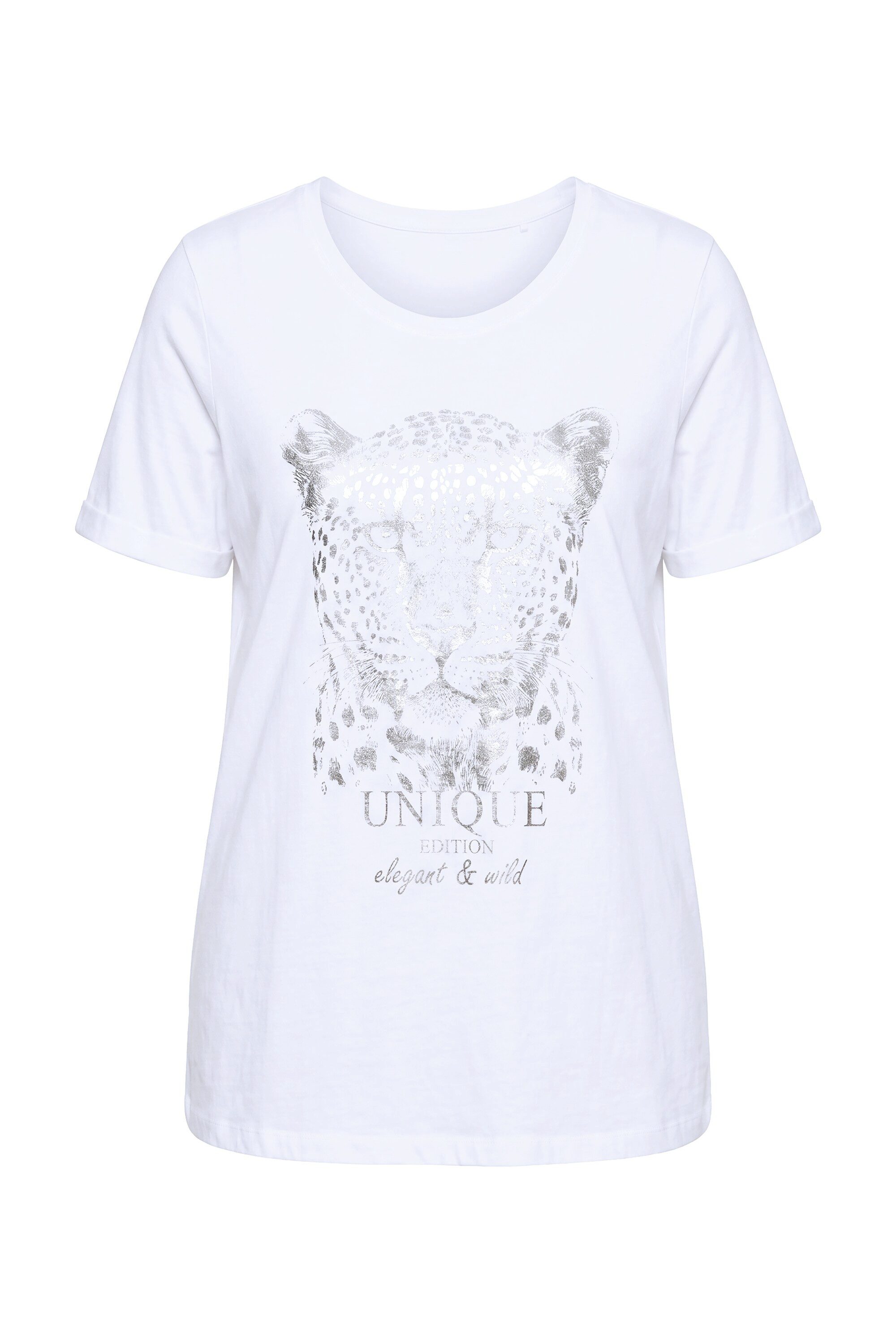 MIAMODA T-Shirt T-Shirt A-Linie glänzendes Leoparden-Motiv