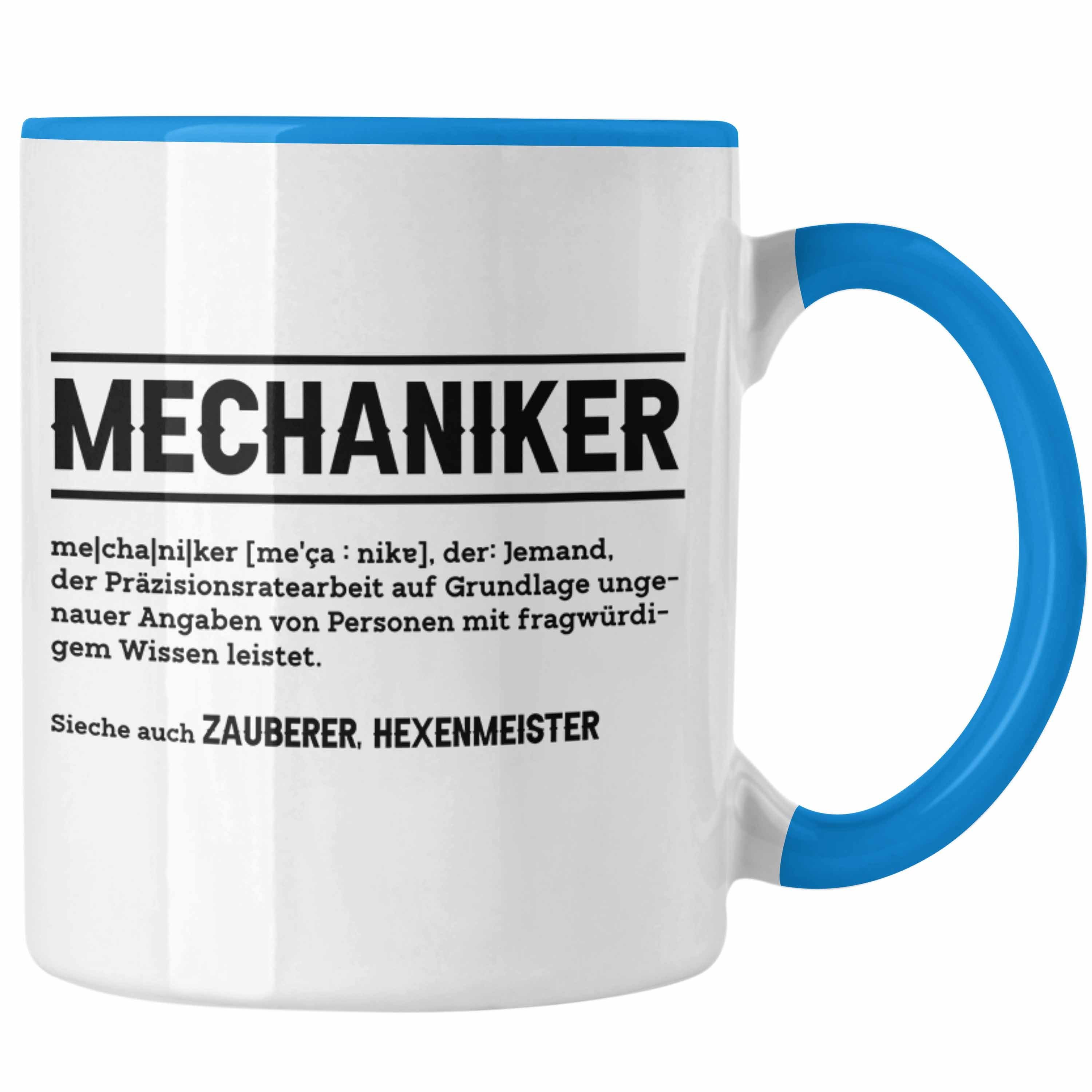 Trendation Tasse Lustige Tasse für Mechaniker - Geschenkidee für Auto- und Motorradfahr Blau | Teetassen
