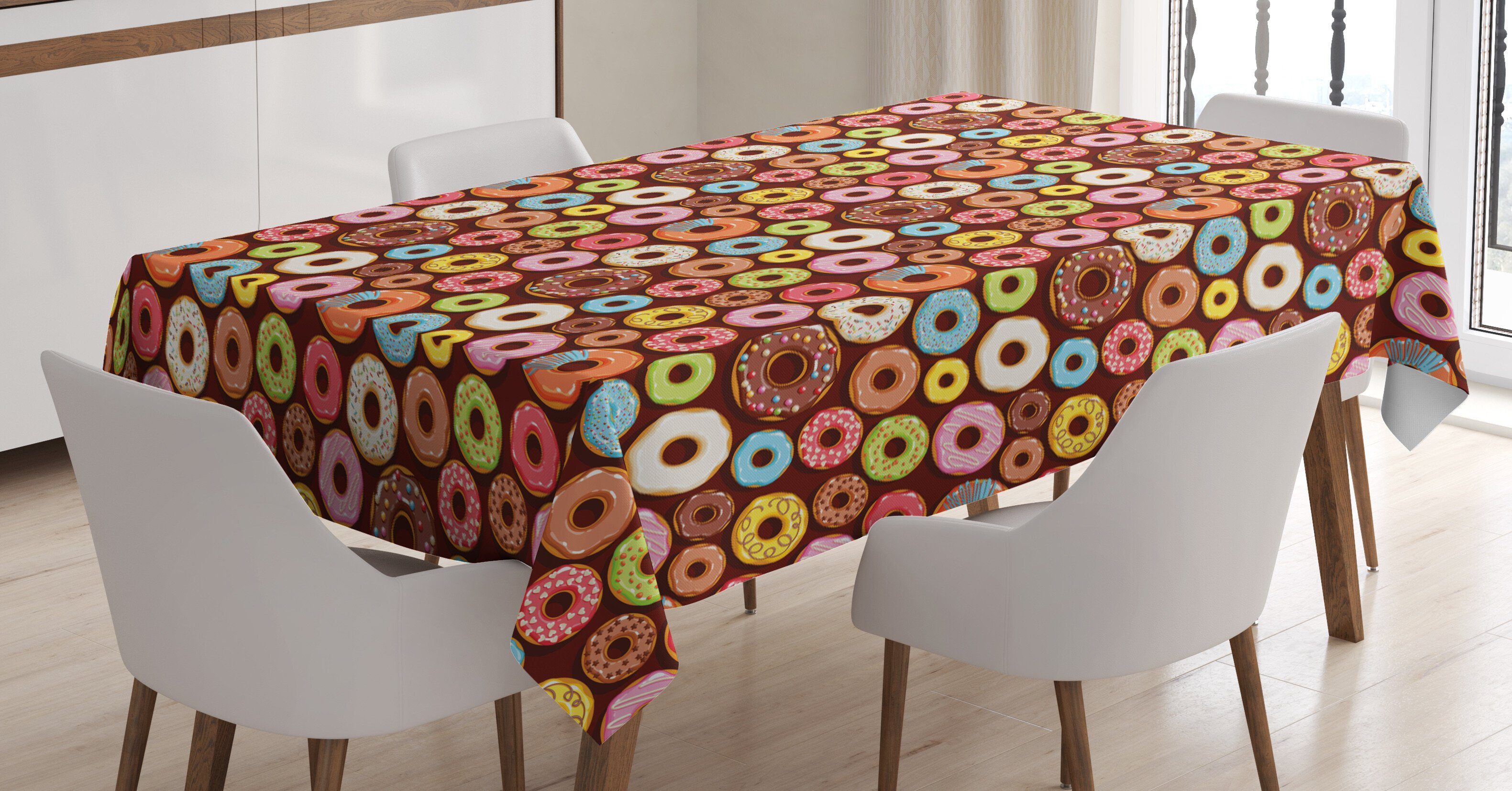 Abakuhaus Tischdecke Farbfest Waschbar Für den Außen Bereich geeignet Klare Farben, Schokolade Bunte Yummy Donuts Kunst