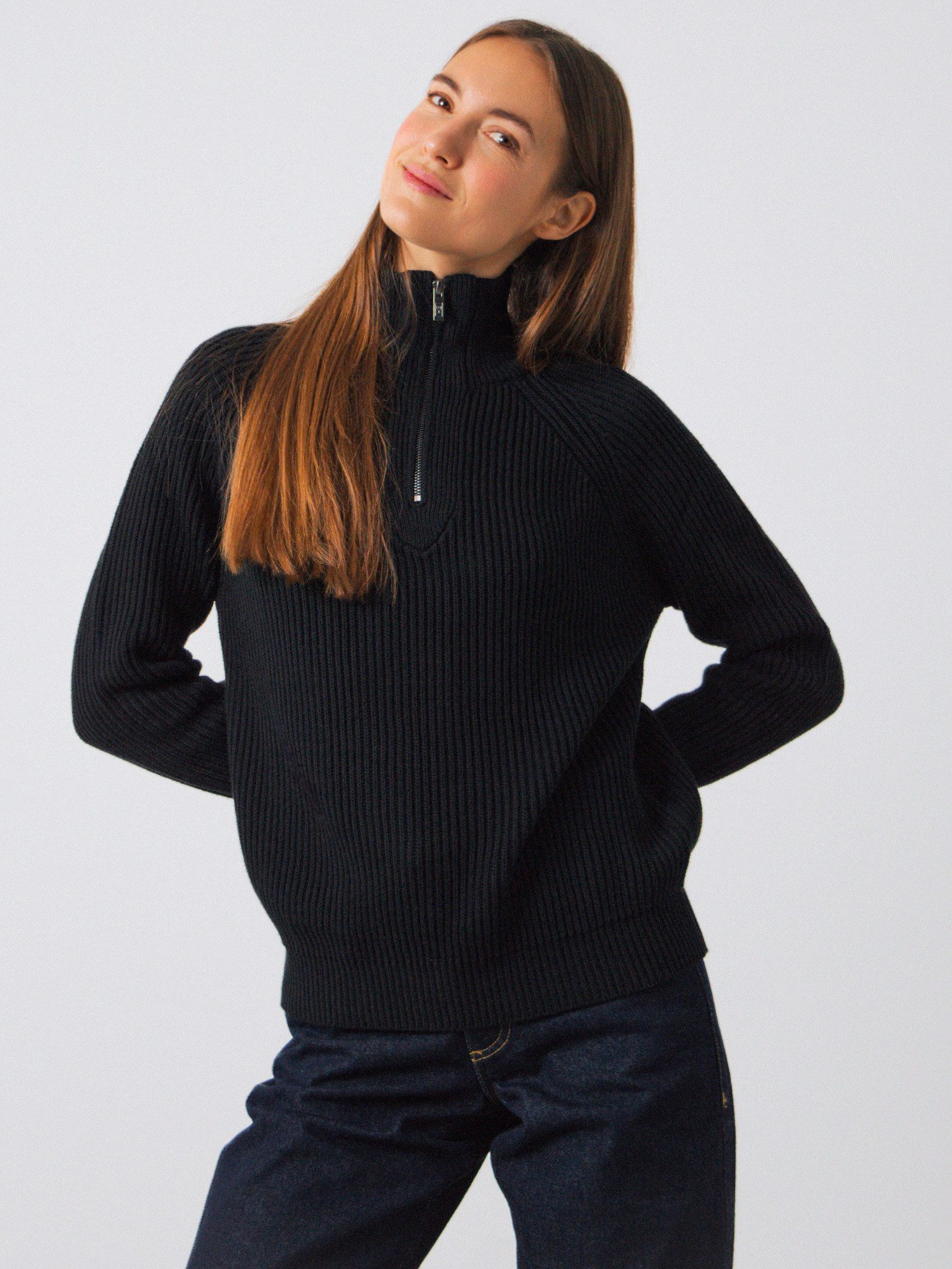 HONEST BASICS Strickpullover Half-Zip aus OCS und GRS zertifizierter Bio-Ba günstig online kaufen
