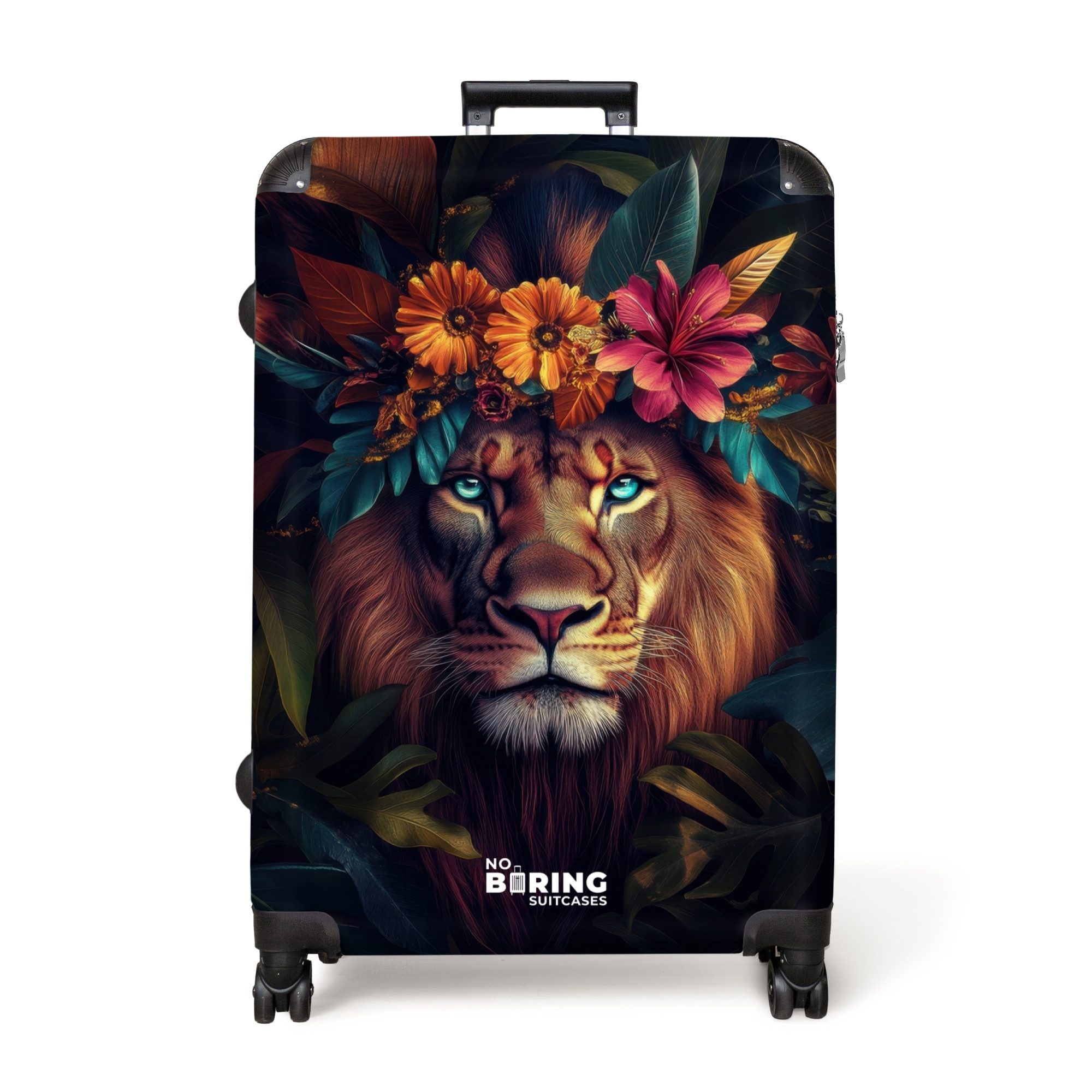NoBoringSuitcases.com© Hartschalen-Trolley Löwe mit Blumenkrone im günstig online kaufen