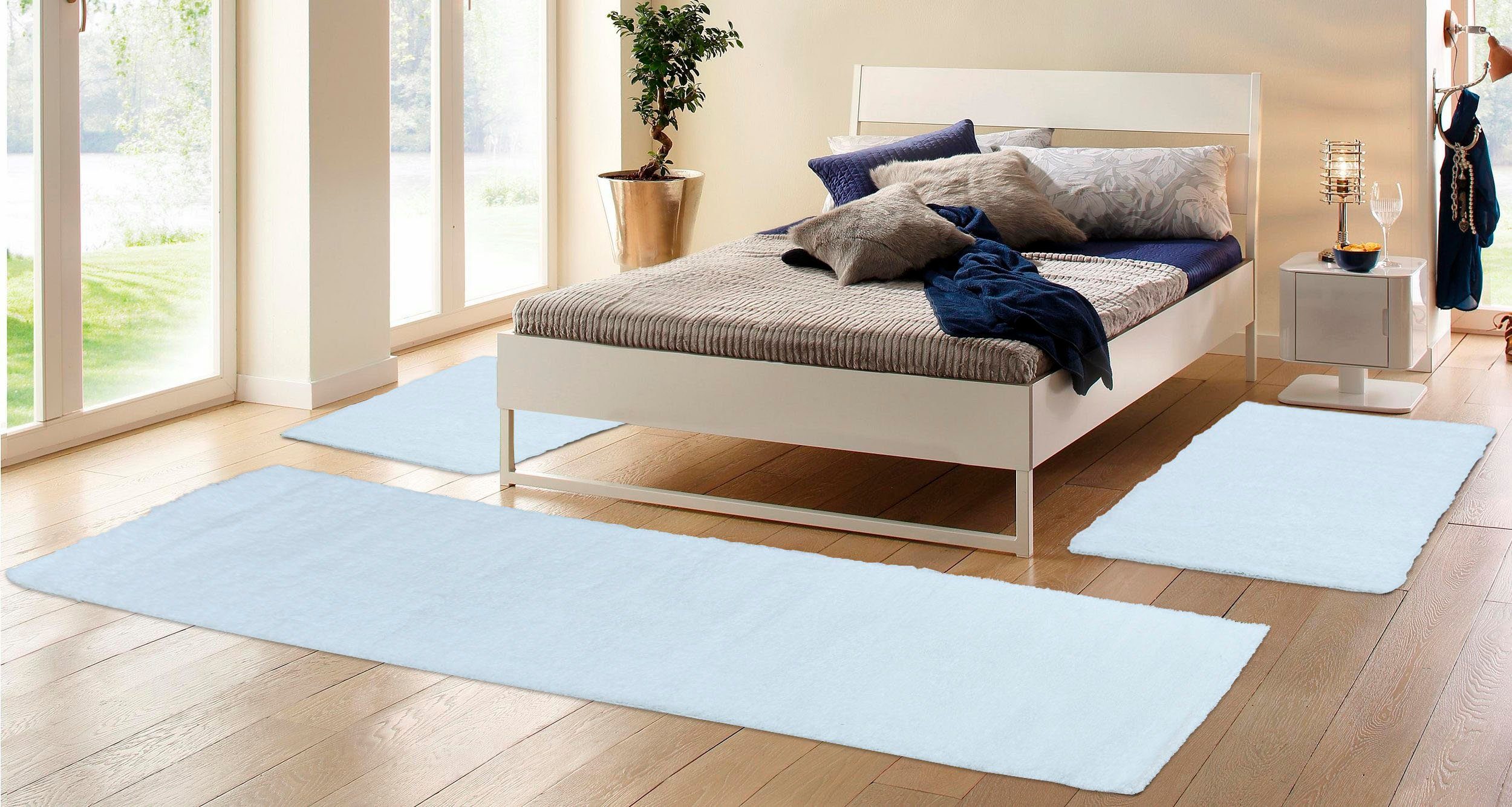 my home Bettumrandung Malin, Höhe 43 mm, (3-tlg), Hochflor, Shaggy, Uni-Far günstig online kaufen