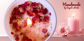 Angel's Pride Duftkerze Duftkerze 220 g Sojawachs - mit Quarzsteinen und Blumen Schmuck (Set, Duftkerze, Grußkarte, Kerzenfibel), mit Quarzsteinen und Trockenblumen dekoriert