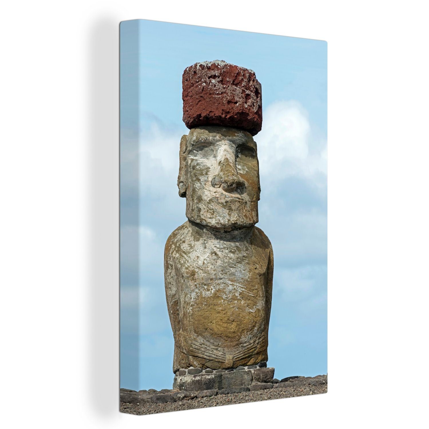 OneMillionCanvasses® Leinwandbild Nahaufnahme einer Moai-Statue auf der Osterinsel, (1 St), Leinwandbild fertig bespannt inkl. Zackenaufhänger, Gemälde, 20x30 cm