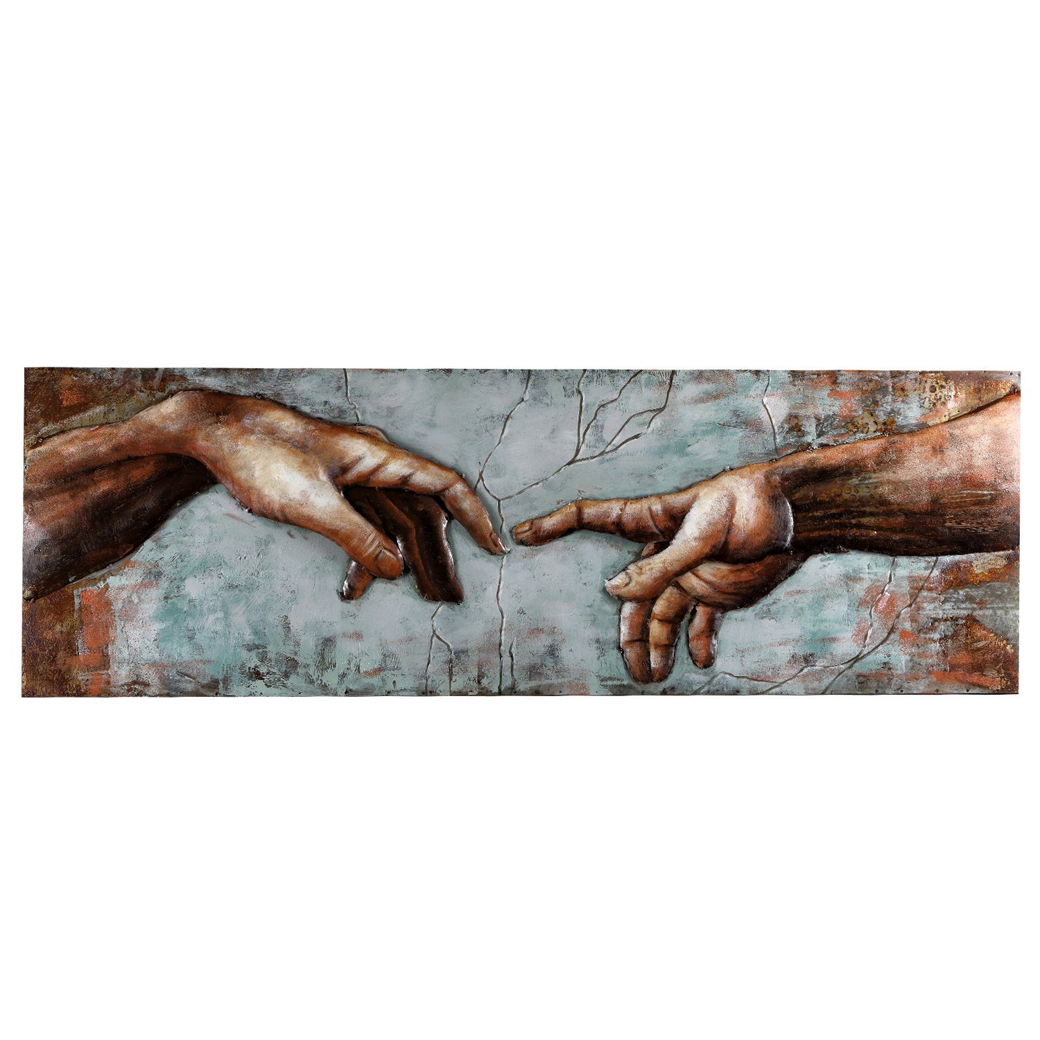 Home4Living Metallbild Wandbild Relief Handarbeit 3D 154cm, Michelangelo Hände, 3D-Effekt, handgefertigt, Unikat