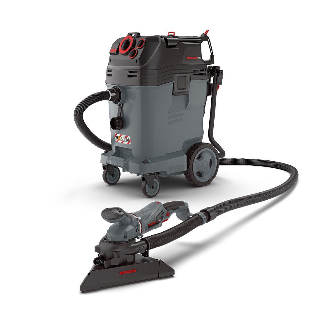 MENZER Trockenbauschleifer TSW 225 PRO + VCM 550 PRO, max. 2100 U/min, (Set), mit Wechselkopfsystem, Set mit Sicherheitssauger, Nass-Trocken-Sauger