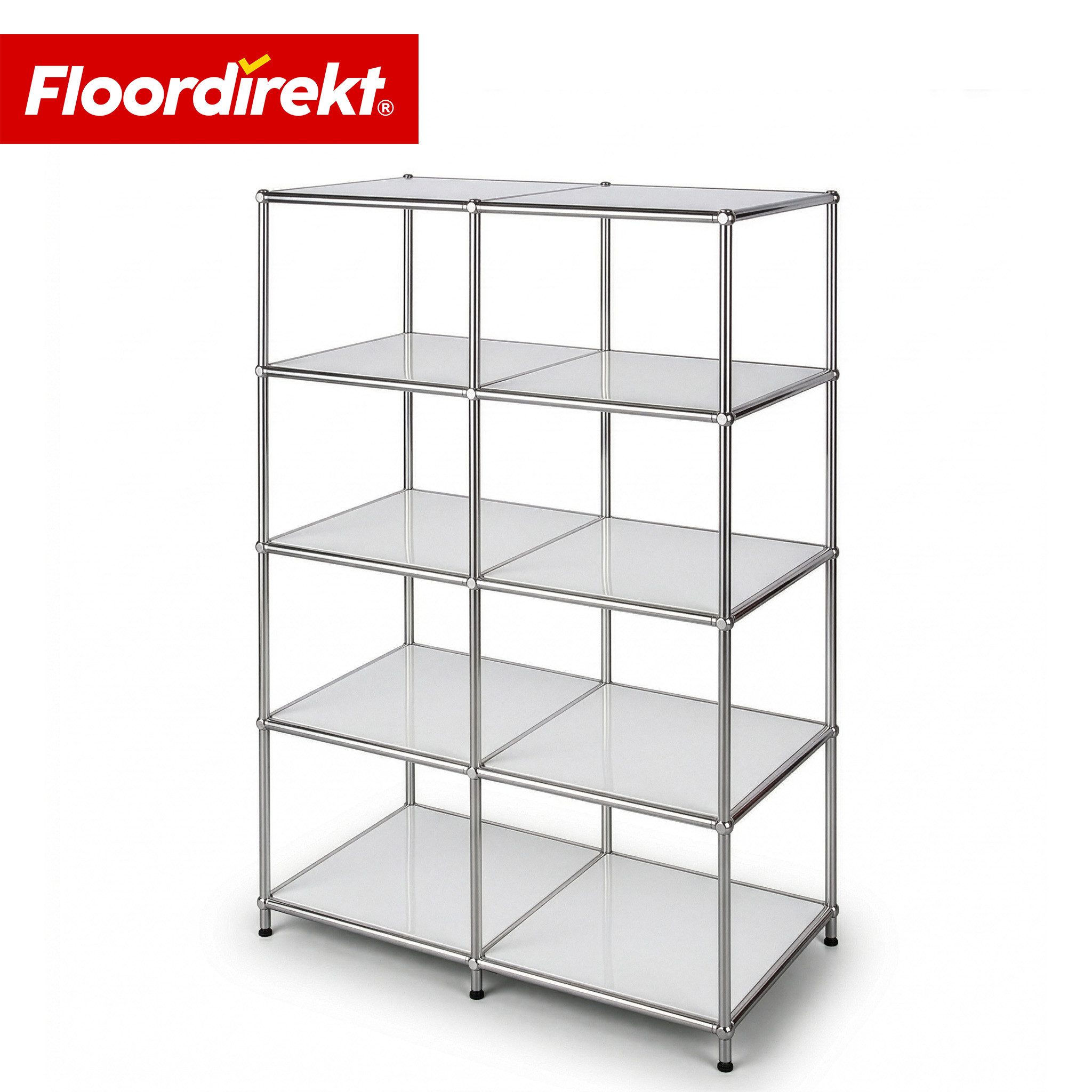 Floordirekt Bücherregal Standregal Concept Epure MK-015 Raumteiler, verchromtes Metallgestell, höhenverstellbare Kunststofffüße, 5 Ablagen, B78×T40×H118 cm