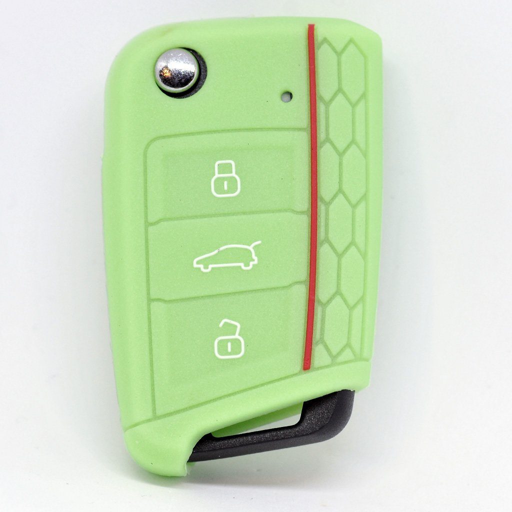 mt-key Schlüsseltasche Autoschlüssel Softcase Silikon Schutzhülle fluoreszierend Grün, für Golf 7 Polo 6C Seat Ateca Arona Leon Skoda Octavia Superb Kodiaq