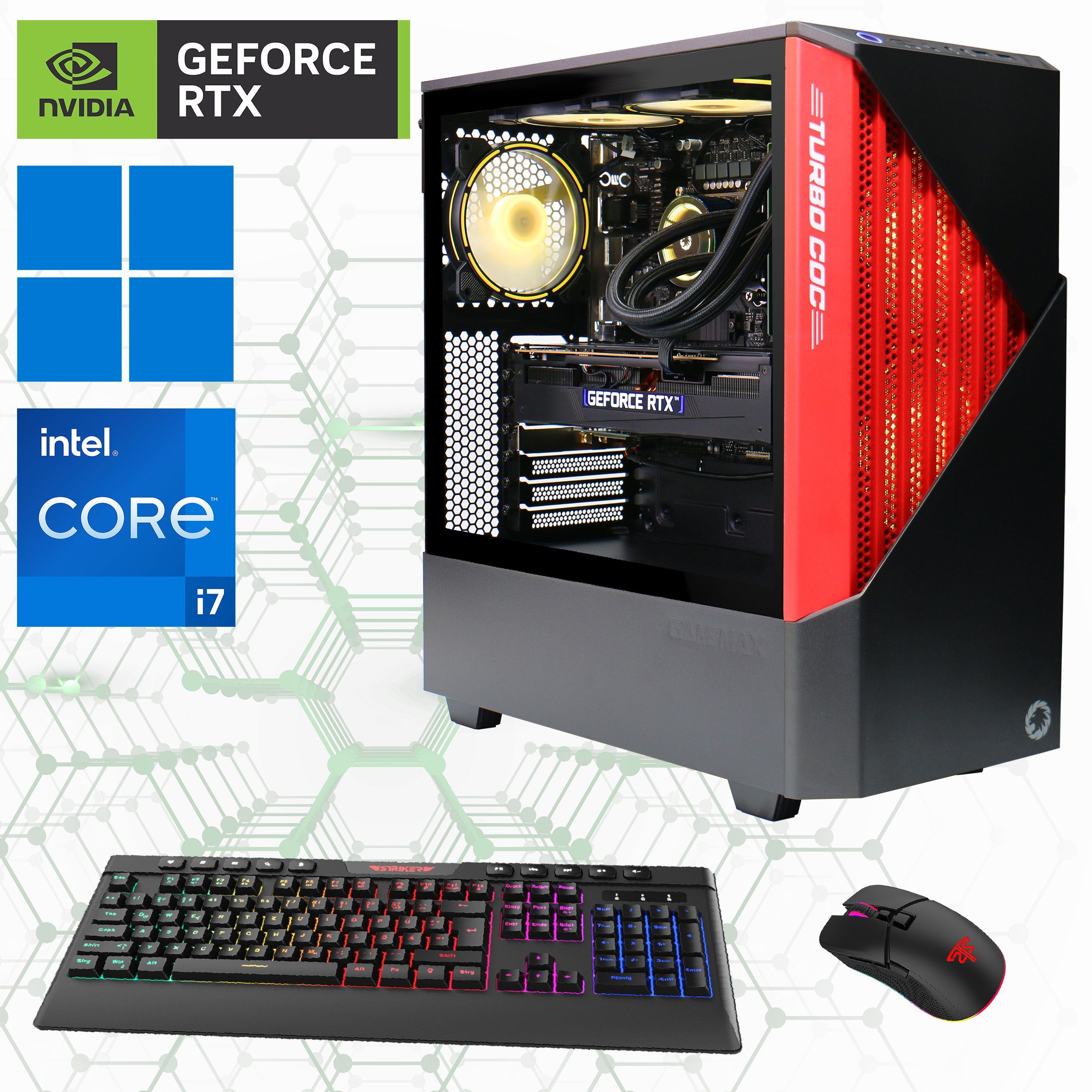 GAMEMAX Gaming-PC (Intel® Core i7 14700F, RTX 4070 Ti Super, 32 GB RAM, 2000 GB SSD, Wasserkühlung, DDR5-RAM, PCIe SSD Gen4, Windows 11)