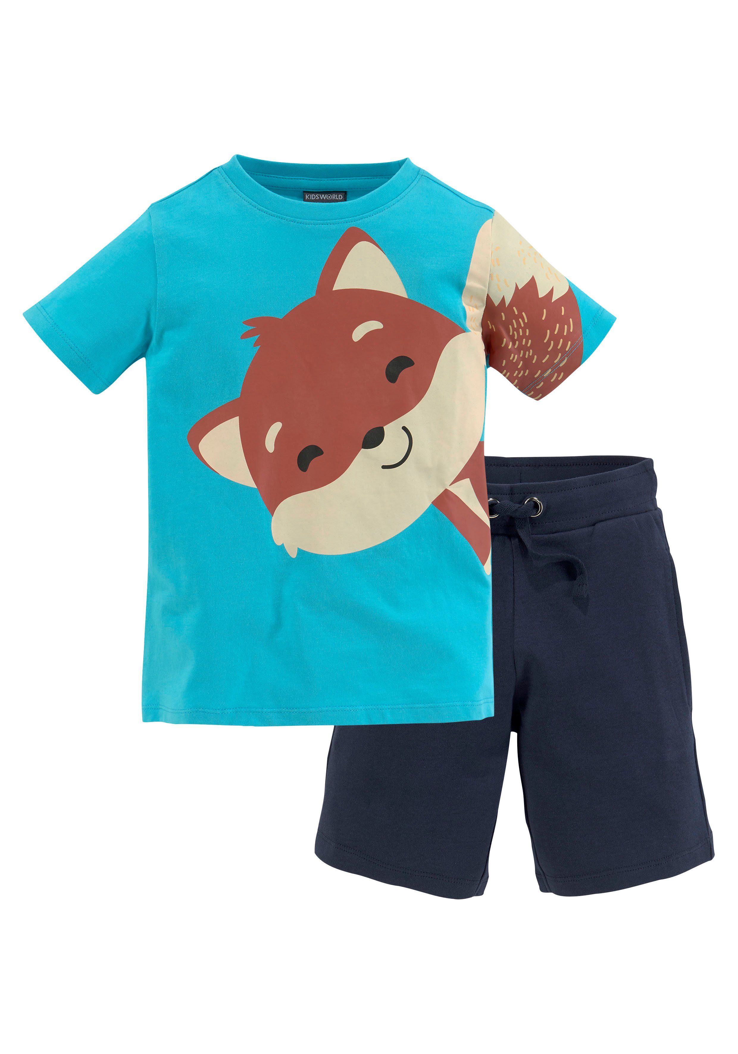 T-SShirt 2-tlg) Sweatbermudas & Shirt im Set & (Spar-Set, KIDSWORLD Fuchs Hose