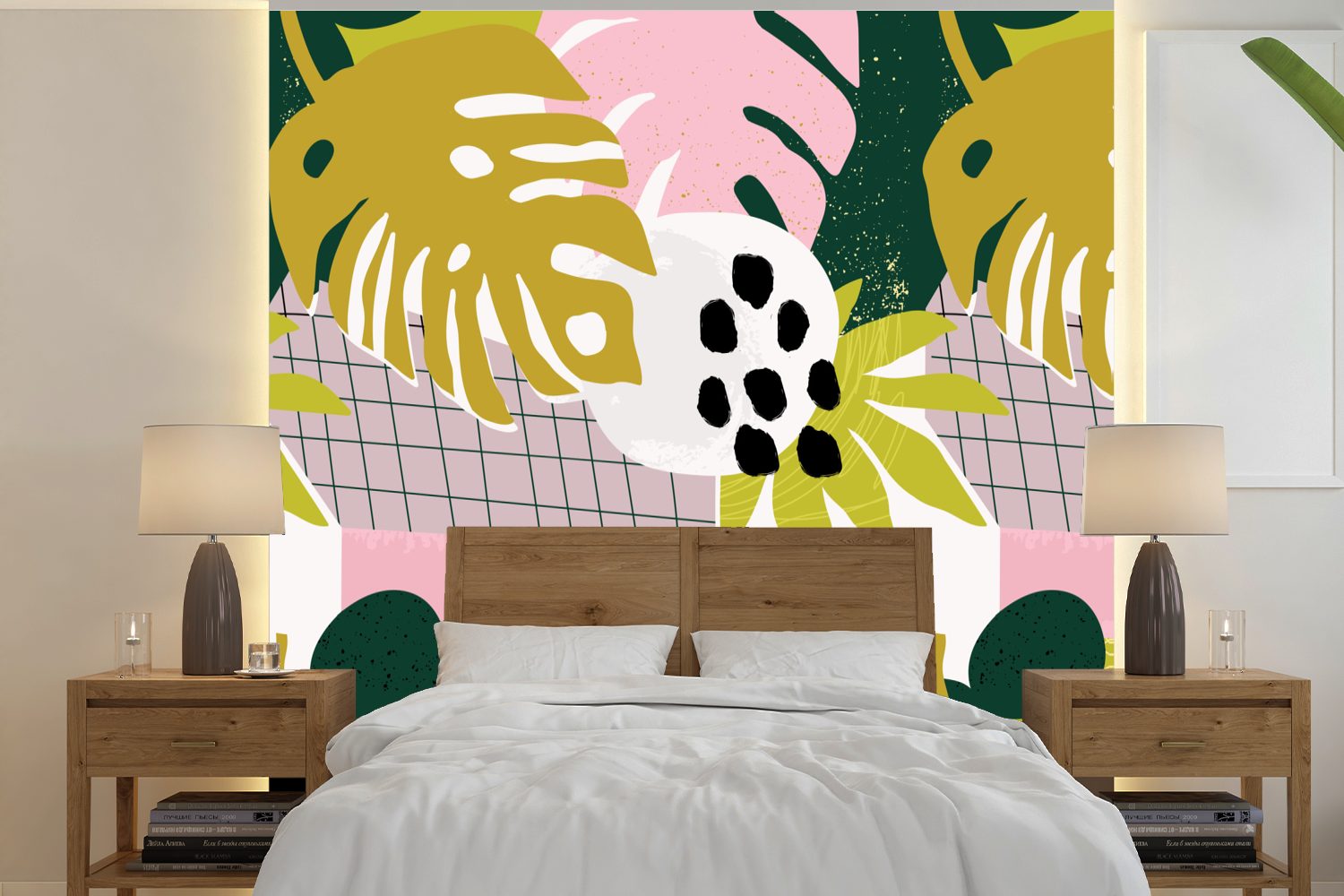 - MuchoWow Tapete - oder Pflanzen (5 St), Blätter Schlafzimmer, Muster, Fototapete Matt, für Vinyl Tropische Wandtapete Wohnzimmer bedruckt,