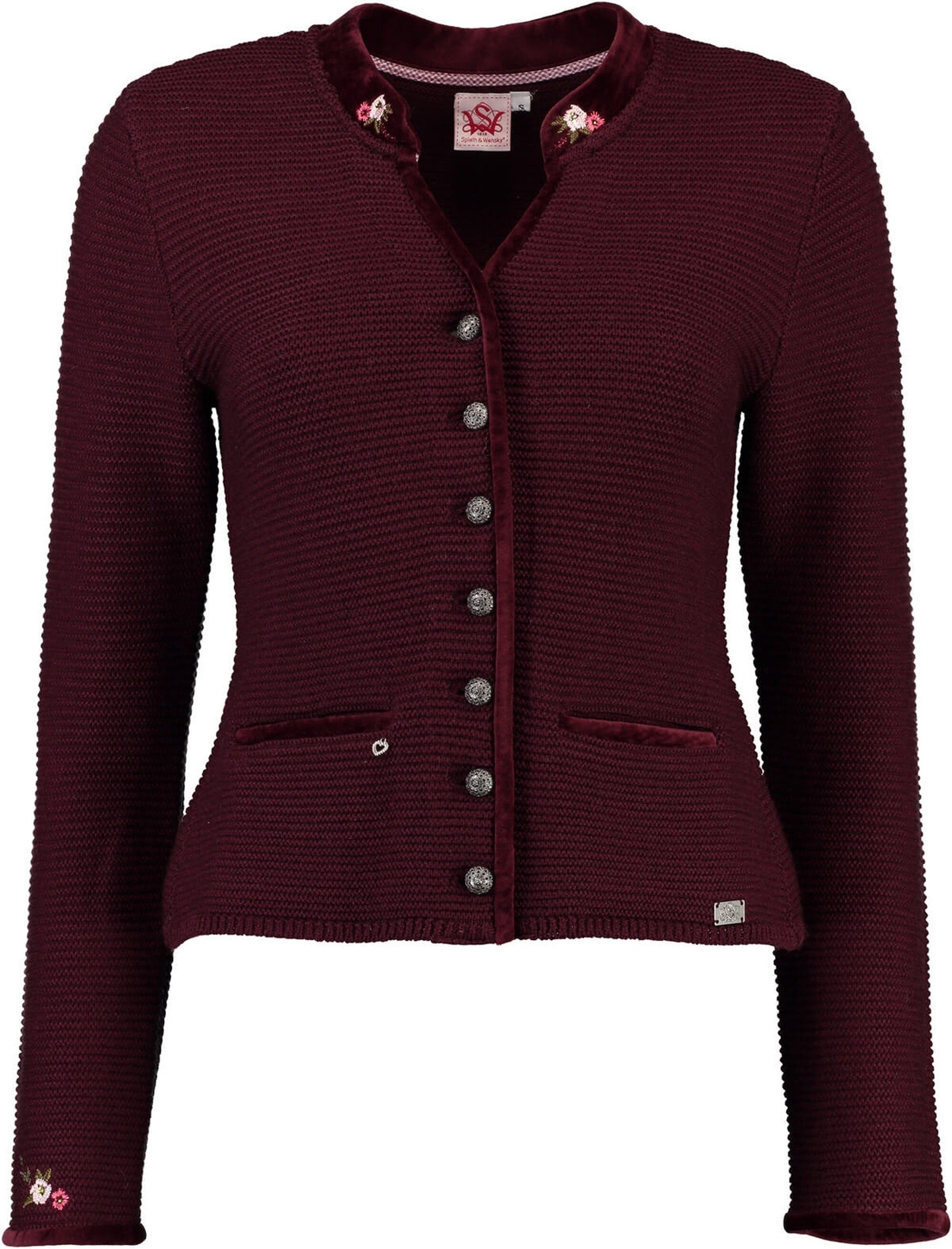Spieth & Wensky Strickjacke SPIETH & WENSKY Strickjacke Malta bordeaux mit edler Samtpaspelierung