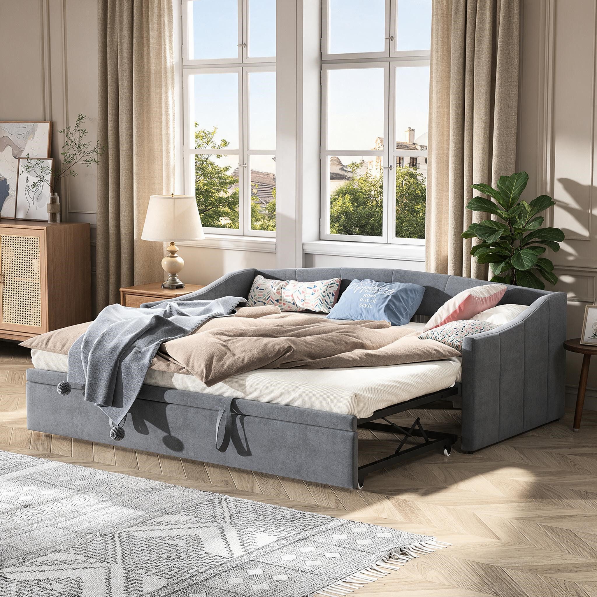 Simurq Polsterbett Polster‑Schlafsofa 90/180x200 Samt, Ausziehbett, Gästebett, Tagesbett